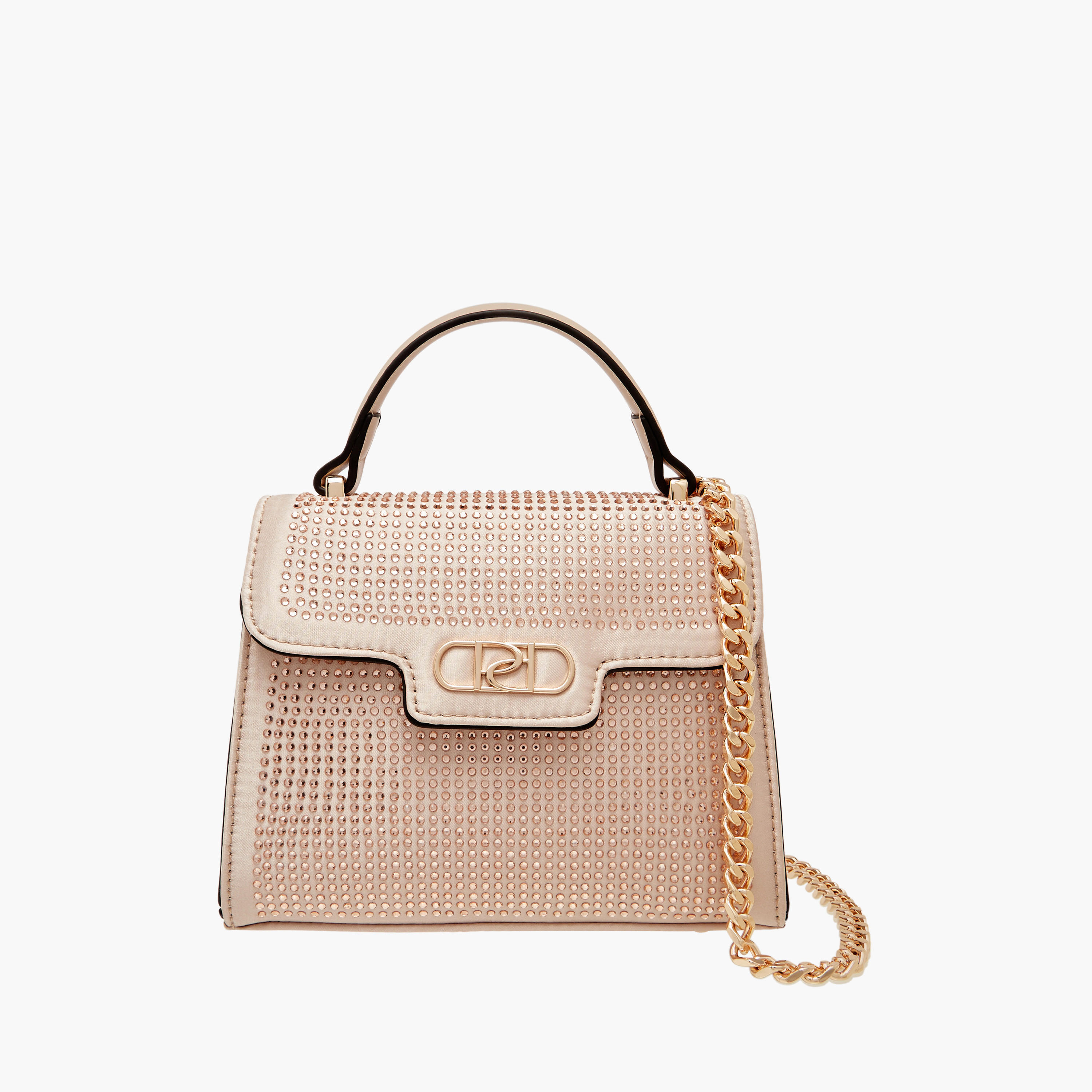 Paprika Embellished Satchel Bag with Detachable Chain Strap and Flap Closure-women-bagsandwallets-handbags-image-1