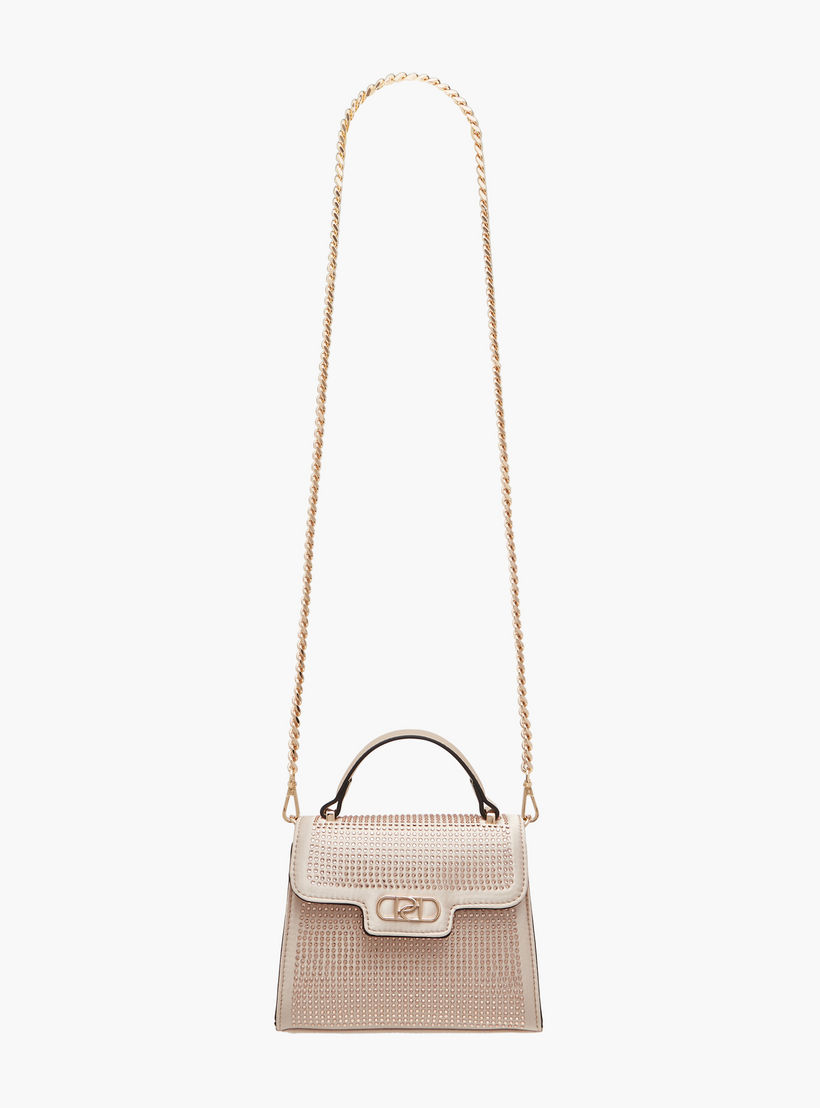 Paprika Embellished Satchel Bag with Detachable Chain Strap and Flap Closure-women-bagsandwallets-handbags-image-2
