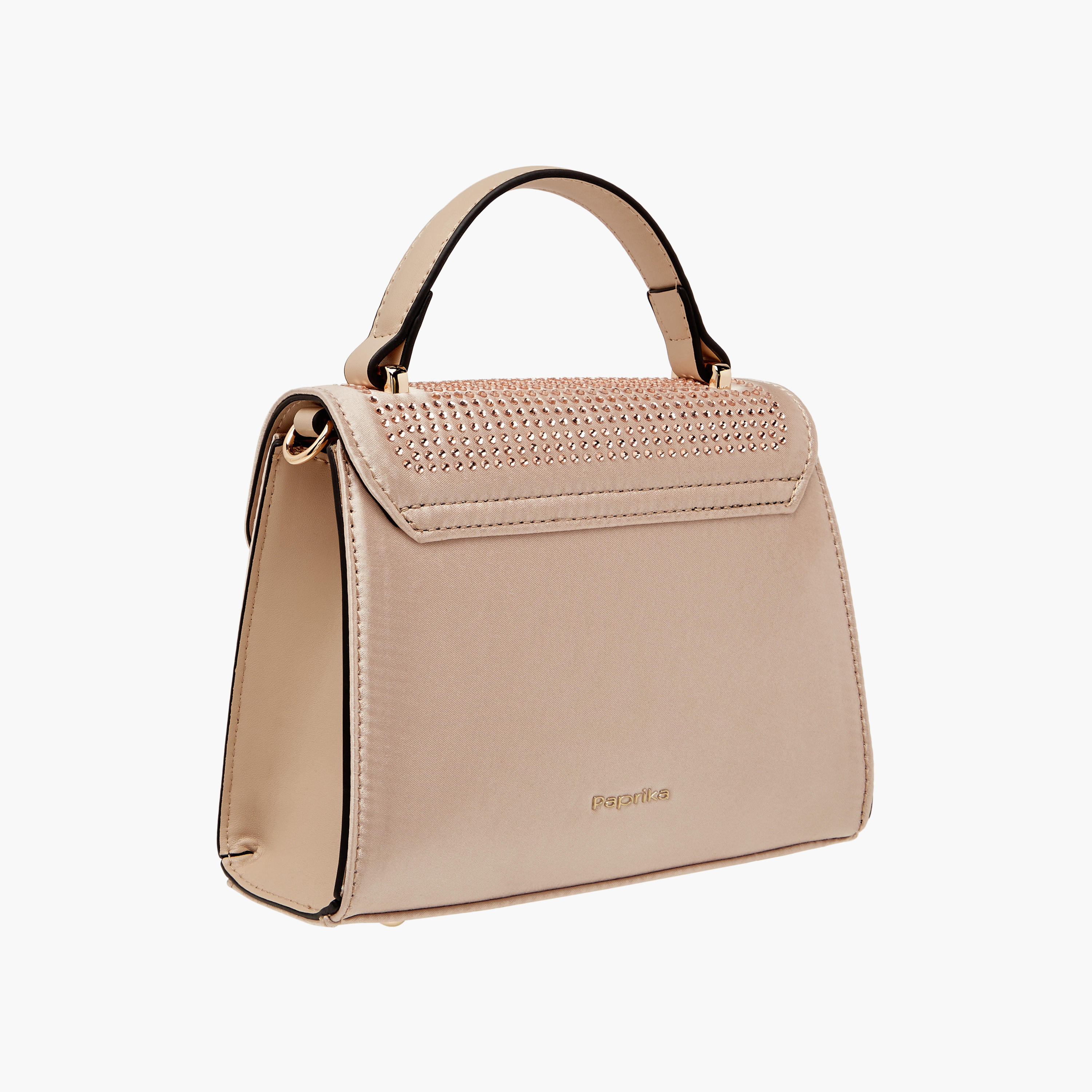 Paprika Embellished Satchel Bag with Detachable Chain Strap and Flap Closure-women-bagsandwallets-handbags-image-3