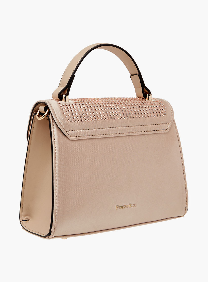 Paprika Embellished Satchel Bag with Detachable Chain Strap and Flap Closure-women-bagsandwallets-handbags-image-3