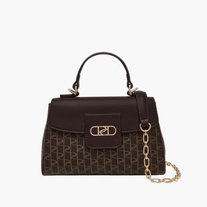 Paprika Monogram Print Satchel Bag with Chain Strap-women-image-1