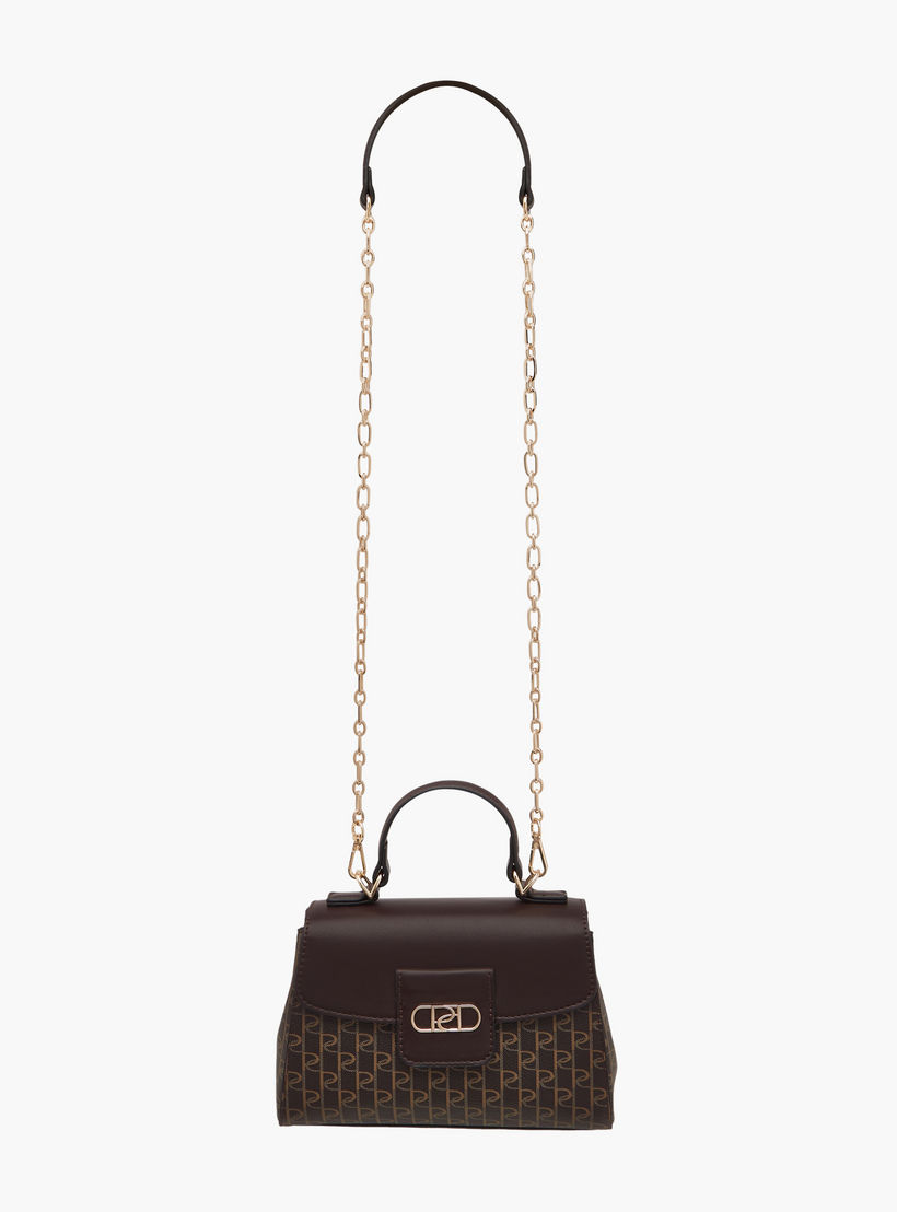 Paprika Monogram Print Satchel Bag with Chain Strap-women-bagsandwallets-handbags-image-2