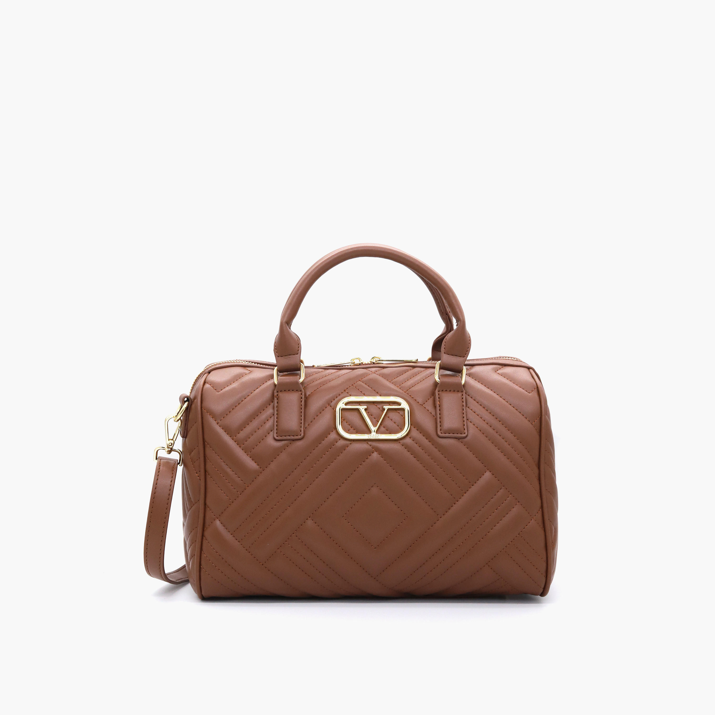 V Italia Quilted Tote Bag with Detachable Strap and Zip Closure-women-bagsandwallets-handbags-image-1