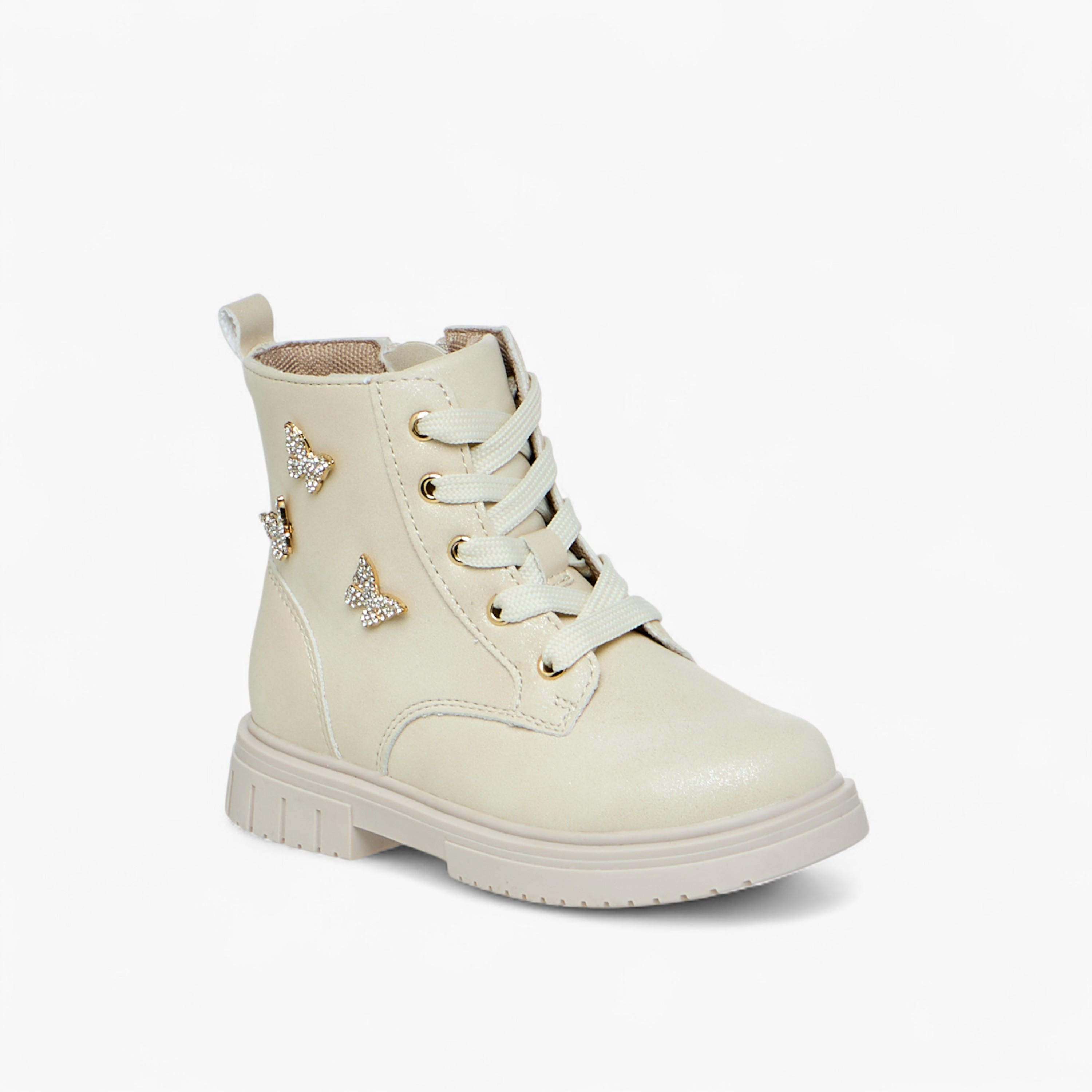 بوت بزينة فراشة وقصة عالية وسحاب إغلاق من جونيورز-girls-shoes-boots-image-2