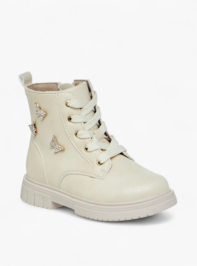 بوت بزينة فراشة وقصة عالية وسحاب إغلاق من جونيورز-girls-shoes-boots-image-2