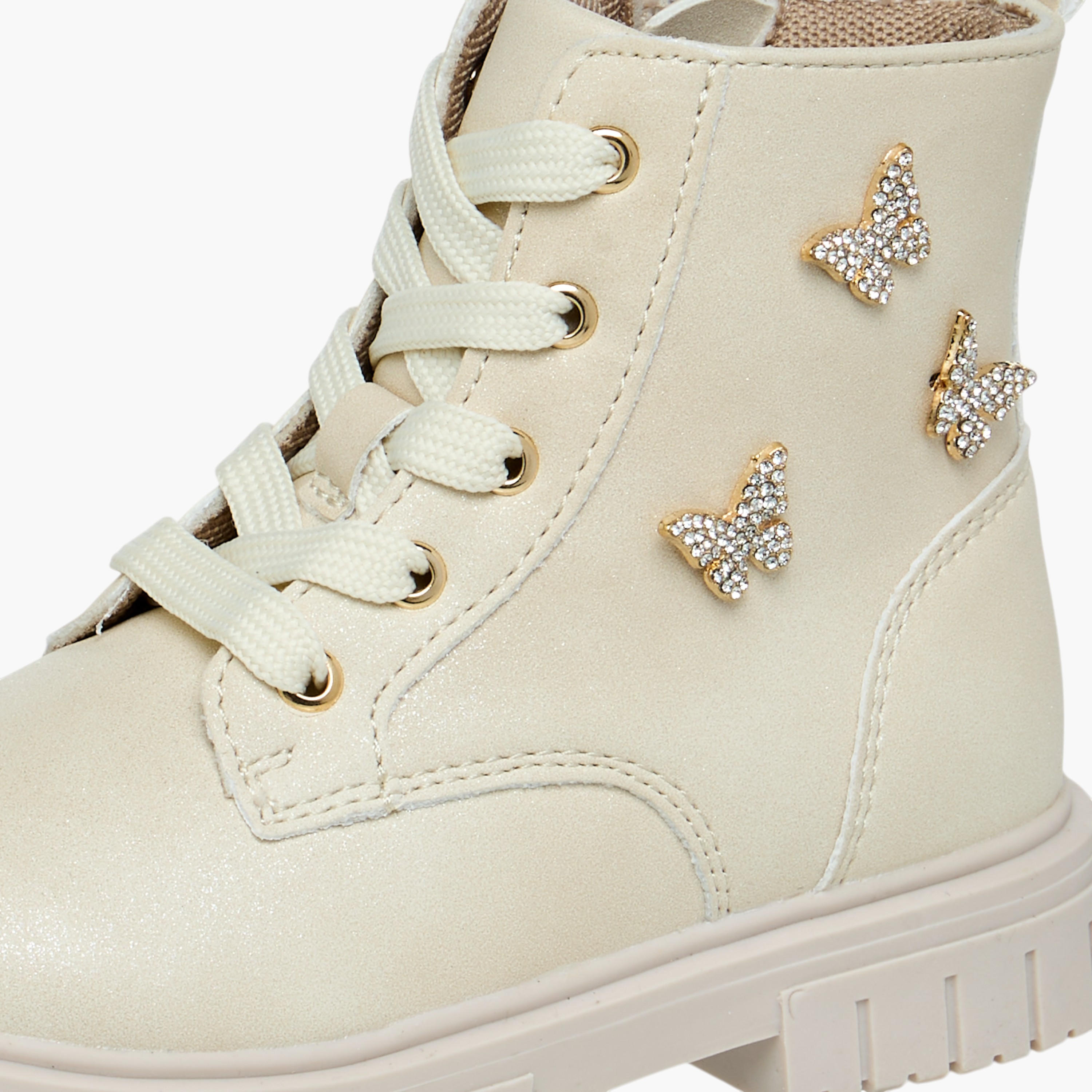 بوت بزينة فراشة وقصة عالية وسحاب إغلاق من جونيورز-girls-shoes-boots-image-5