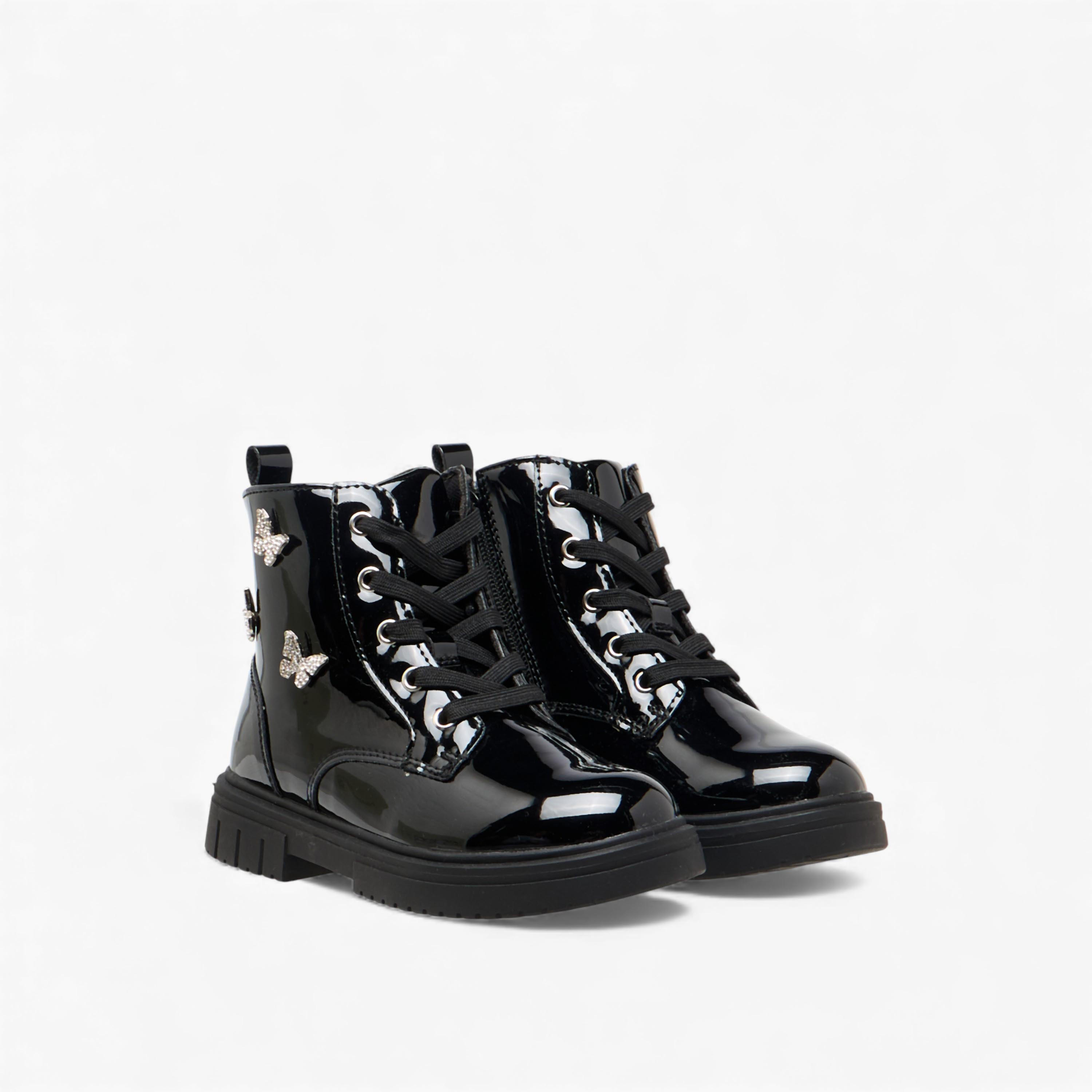 بوت بزينة فراشة وقصة عالية وسحاب إغلاق من جونيورز-girls-shoes-boots-image-1