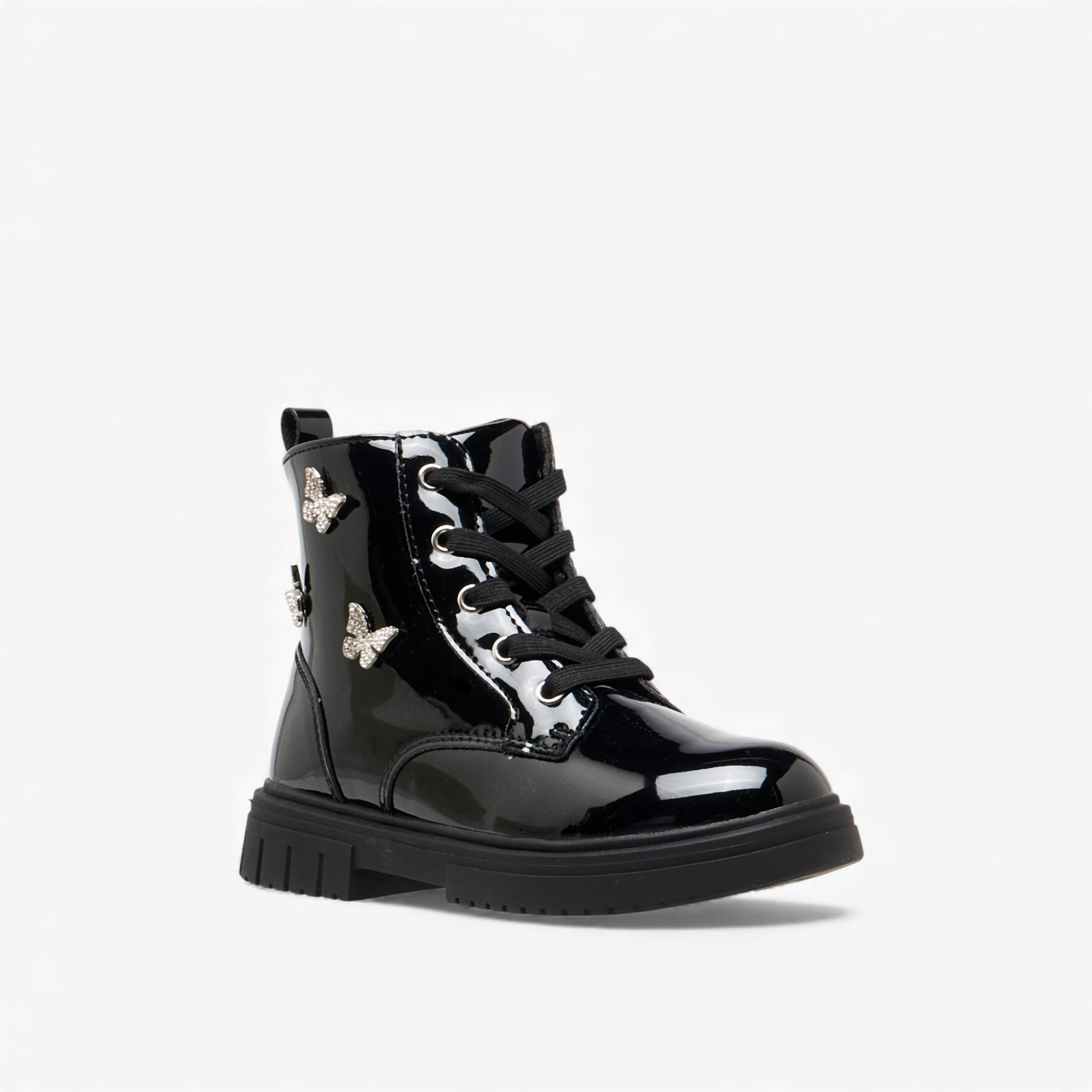 بوت بزينة فراشة وقصة عالية وسحاب إغلاق من جونيورز-girls-shoes-boots-image-2