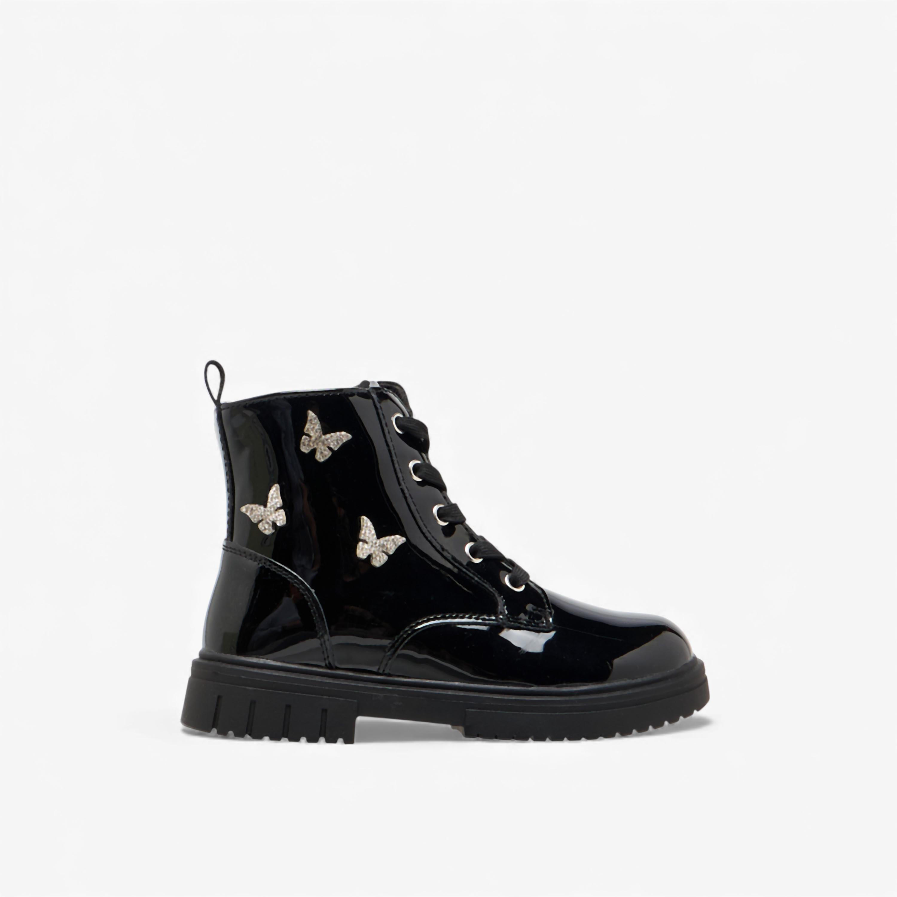 بوت بزينة فراشة وقصة عالية وسحاب إغلاق من جونيورز-girls-shoes-boots-image-3