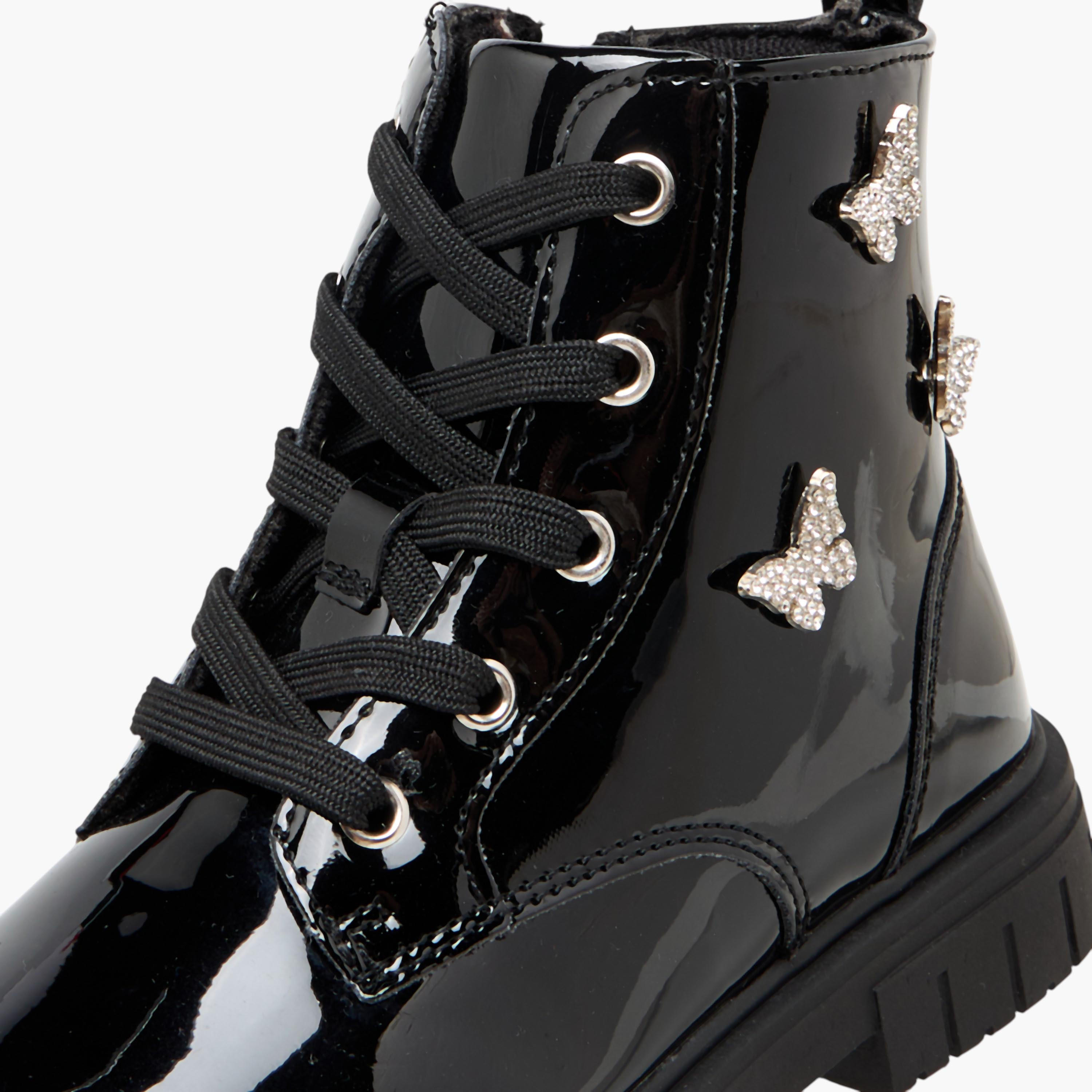 بوت بزينة فراشة وقصة عالية وسحاب إغلاق من جونيورز-girls-shoes-boots-image-4