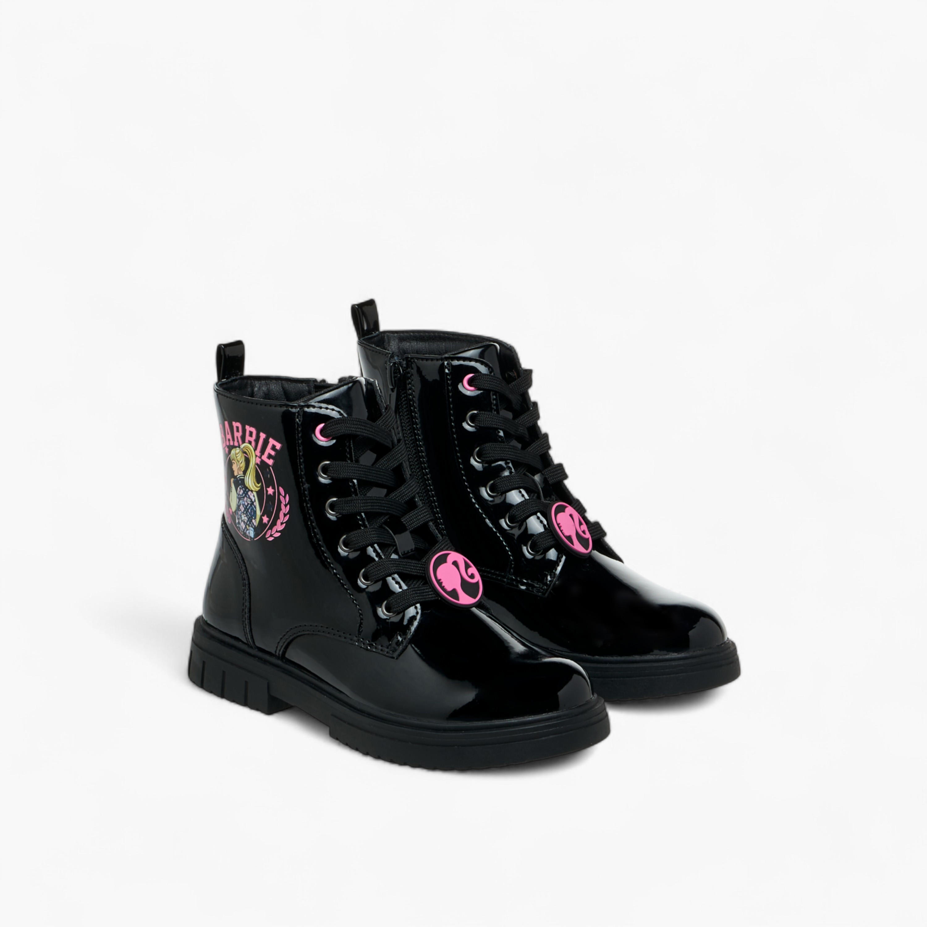 Barbie Printed Ankle Boots with Zip Closure-girls-shoes-boots-image-1