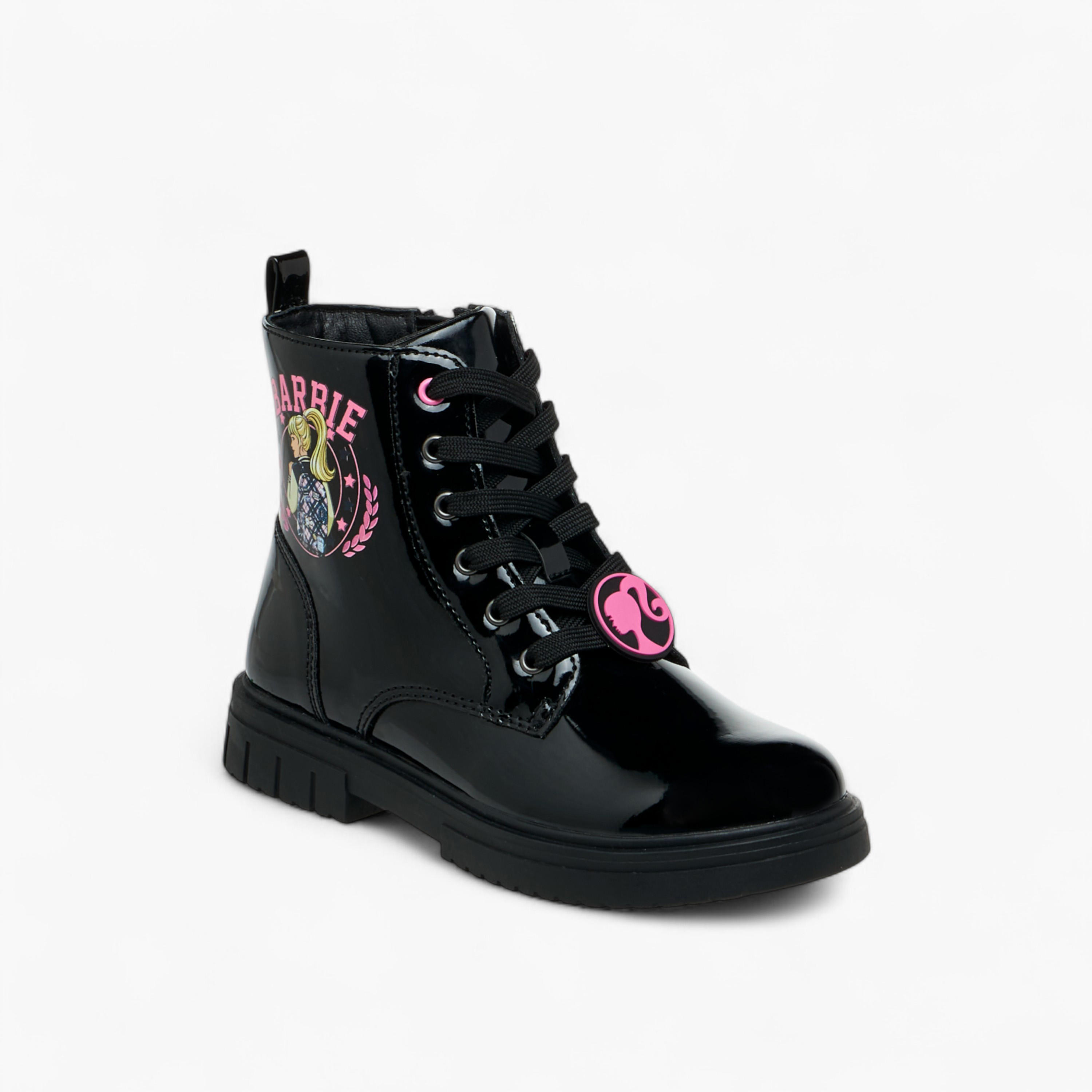 Barbie Printed Ankle Boots with Zip Closure-girls-shoes-boots-image-2