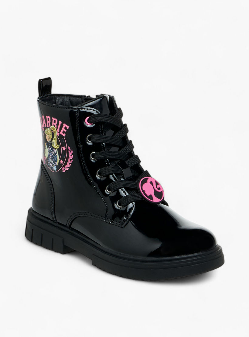Barbie Printed Ankle Boots with Zip Closure-girls-shoes-boots-image-2