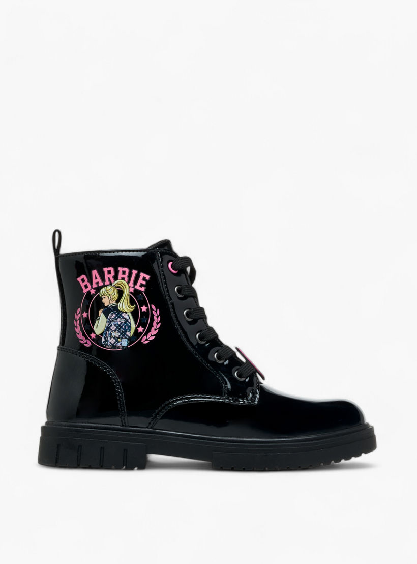 Barbie Printed Ankle Boots with Zip Closure-girls-shoes-boots-image-3
