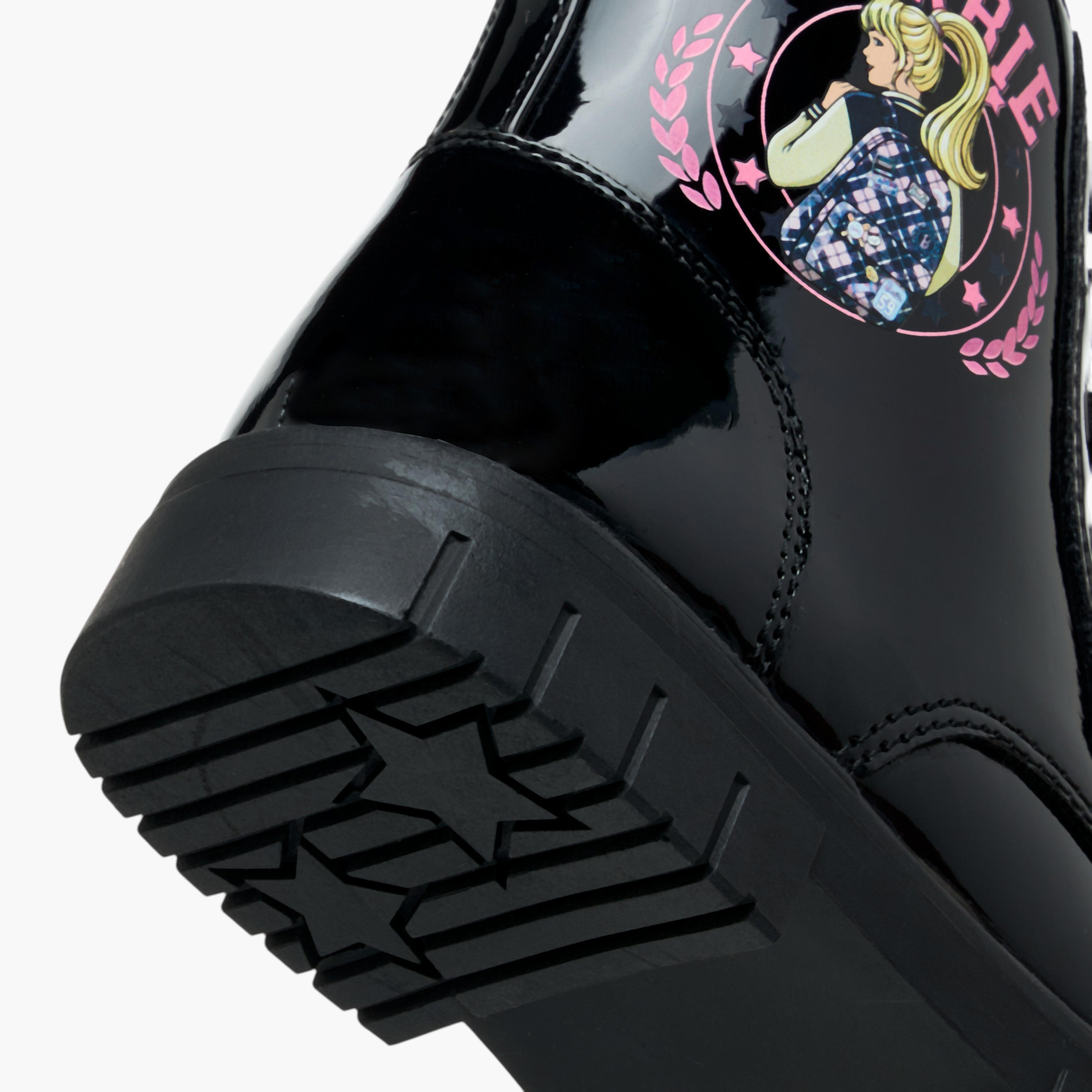 Barbie Printed Ankle Boots with Zip Closure-girls-shoes-boots-image-4