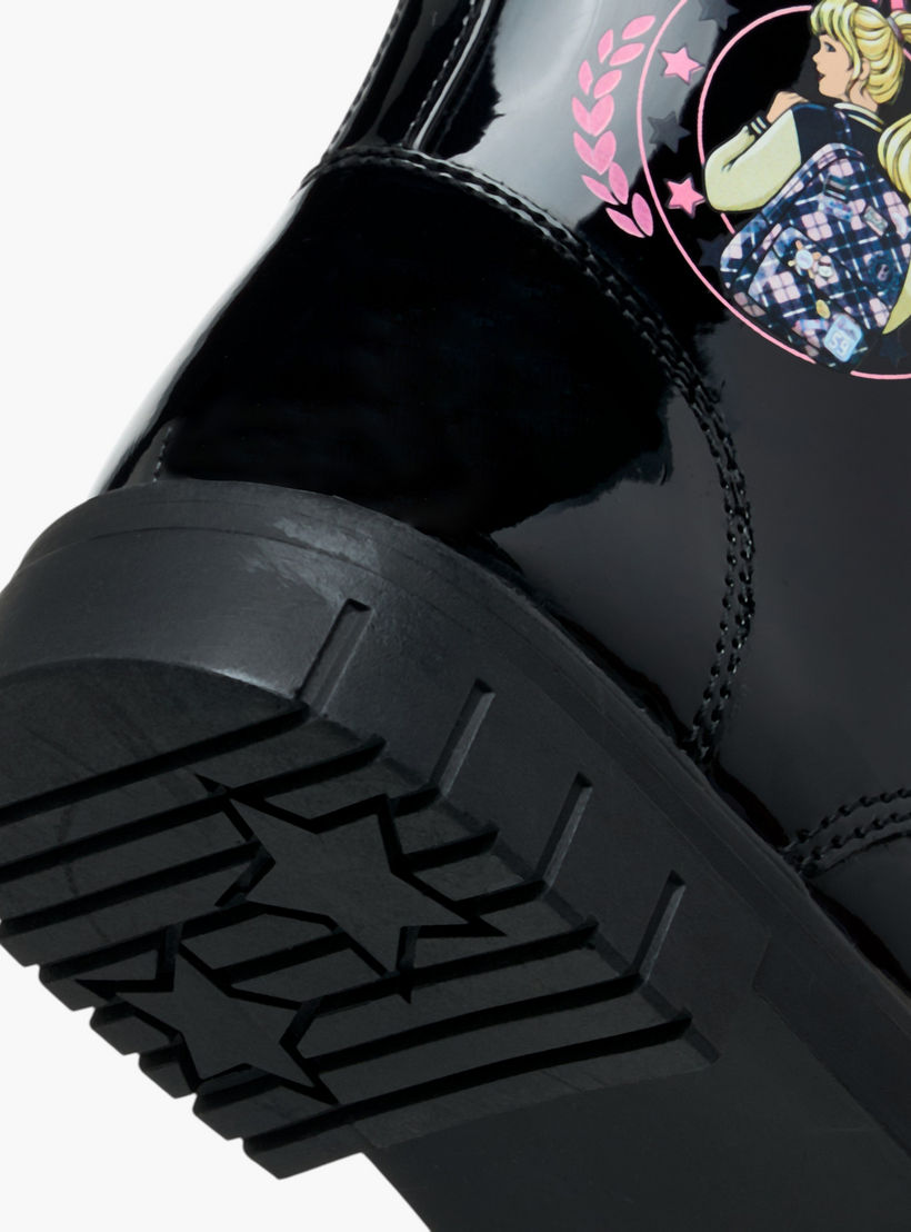 Barbie Printed Ankle Boots with Zip Closure-girls-shoes-boots-image-4