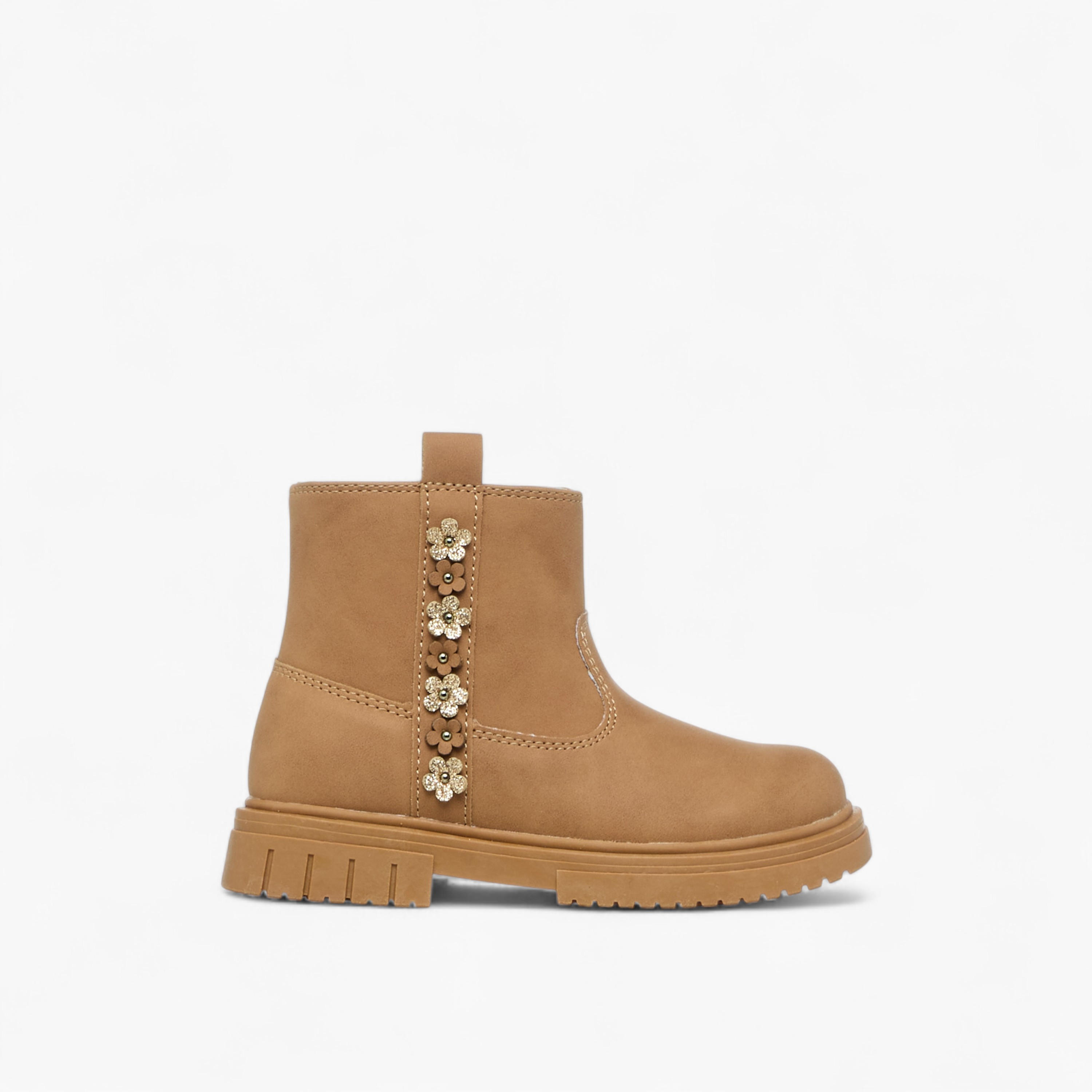 Juniors Floral Accent Ankle Boots with Zip Closure-girls-shoes-boots-image-3