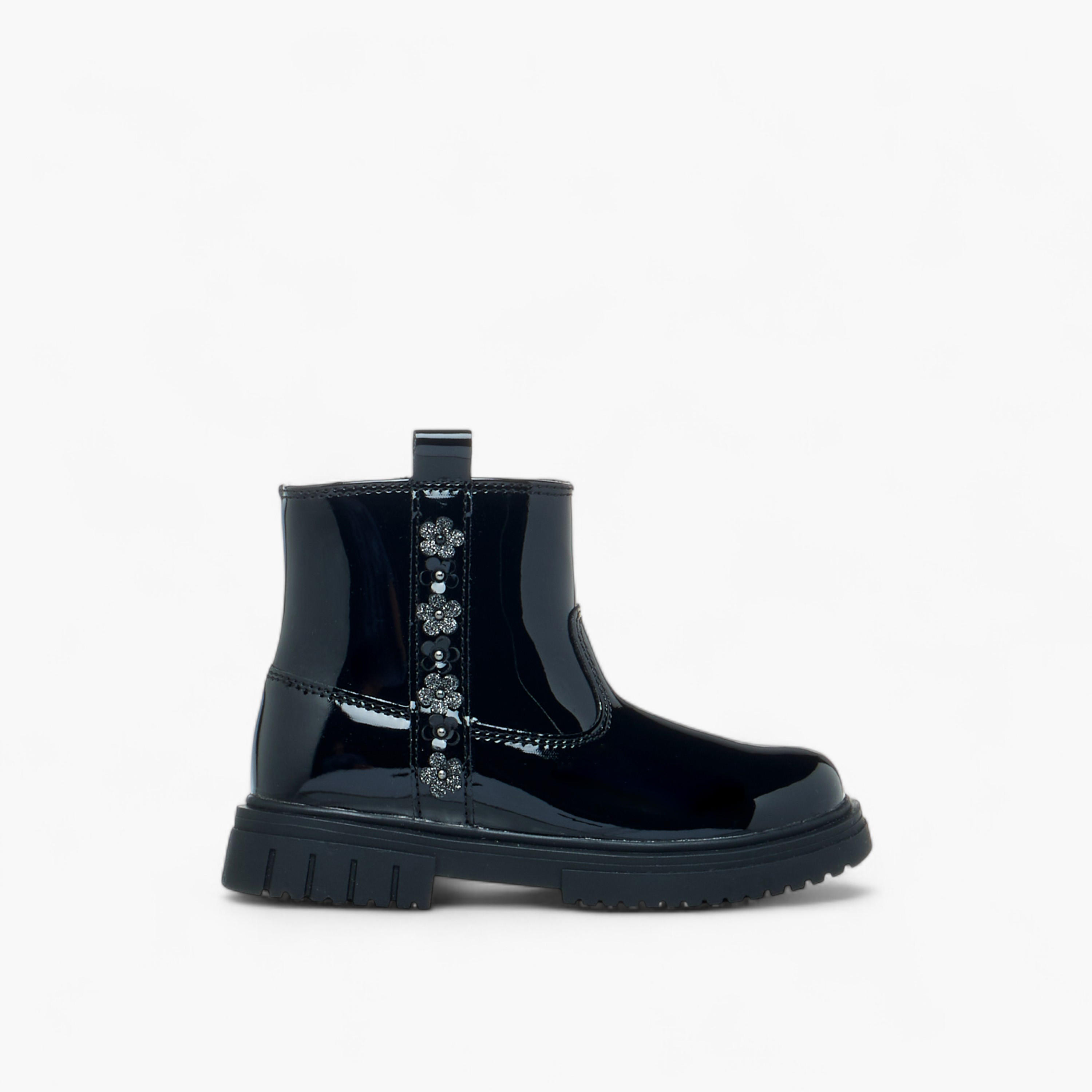 Juniors Floral Accent Ankle Boots with Zip Closure-girls-shoes-boots-image-3