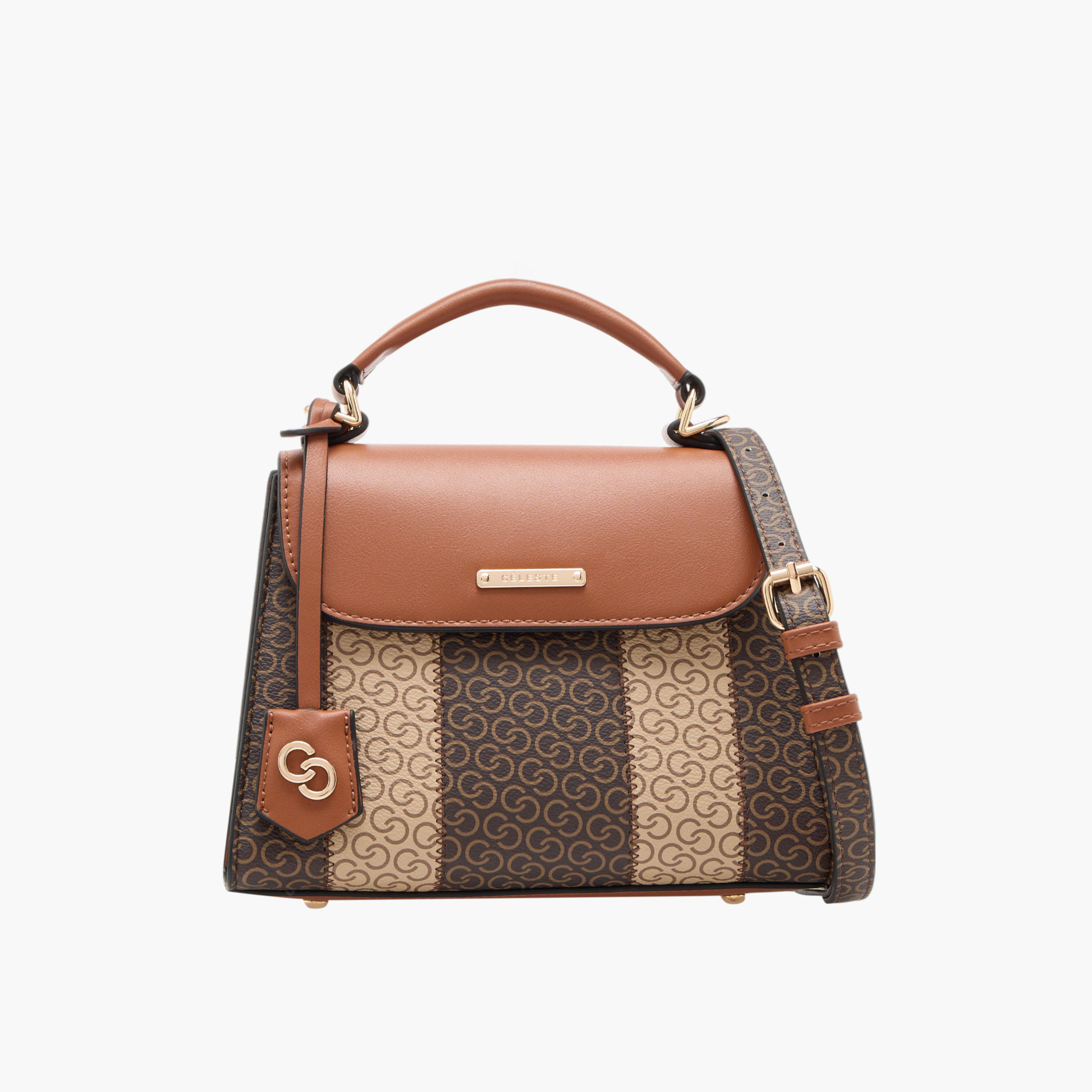 شنطة ساتشيل بحزام قابل للفصل وطية إغلاق وطبعات مونوجرام من سيليست-women-bagsandwallets-handbags-image-1