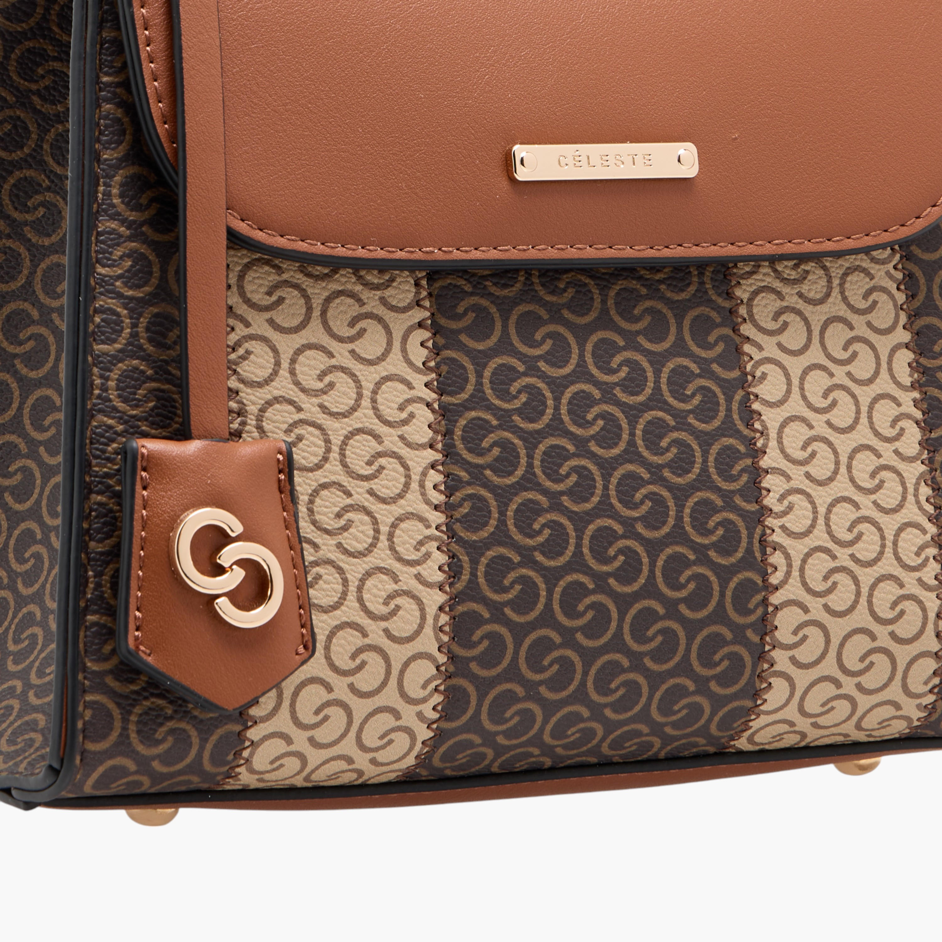 شنطة ساتشيل بحزام قابل للفصل وطية إغلاق وطبعات مونوجرام من سيليست-women-bagsandwallets-handbags-image-4