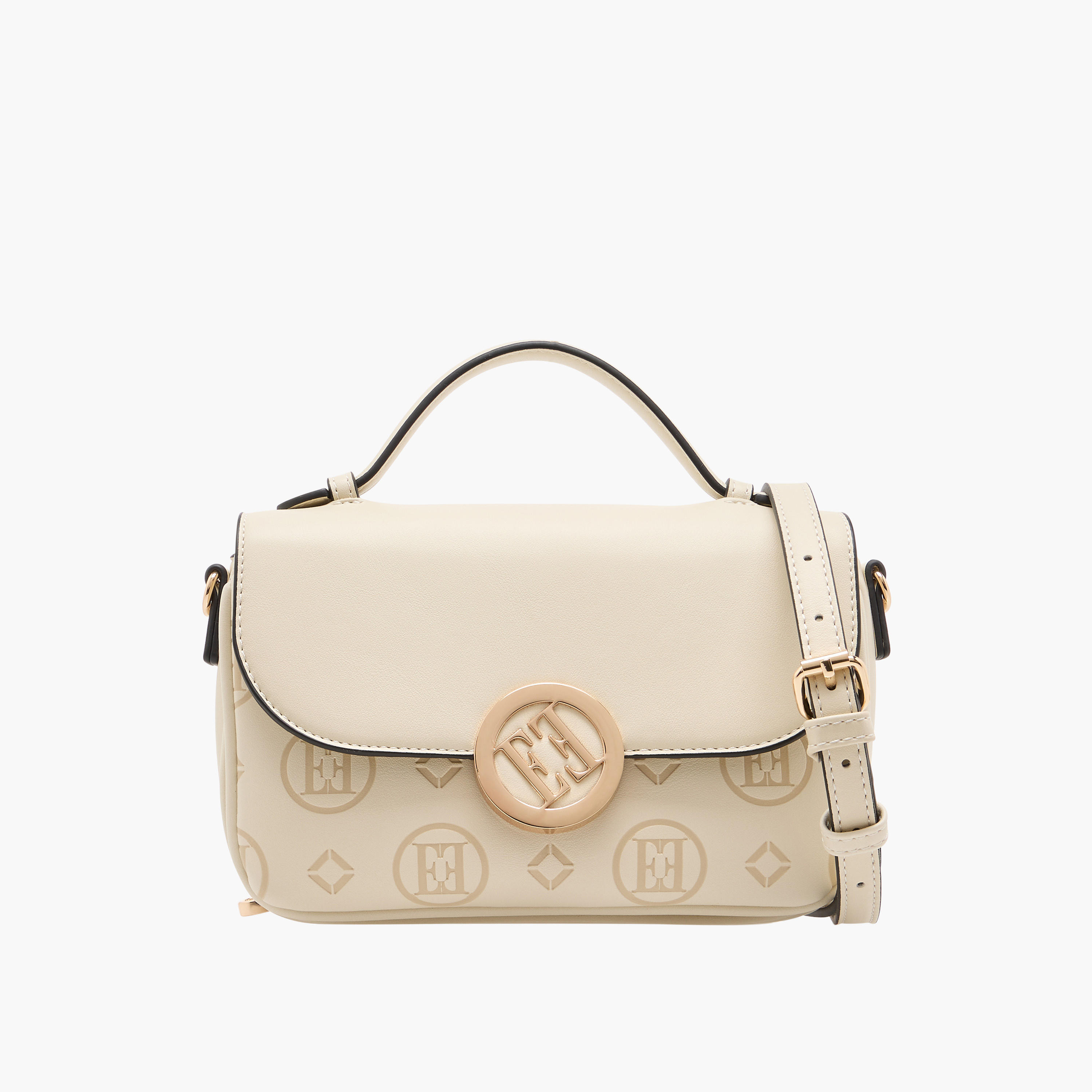 Elle Monogram Embossed Crossbody Bag with Detachable Strap and Flap Closure-women-bagsandwallets-handbags-image-1