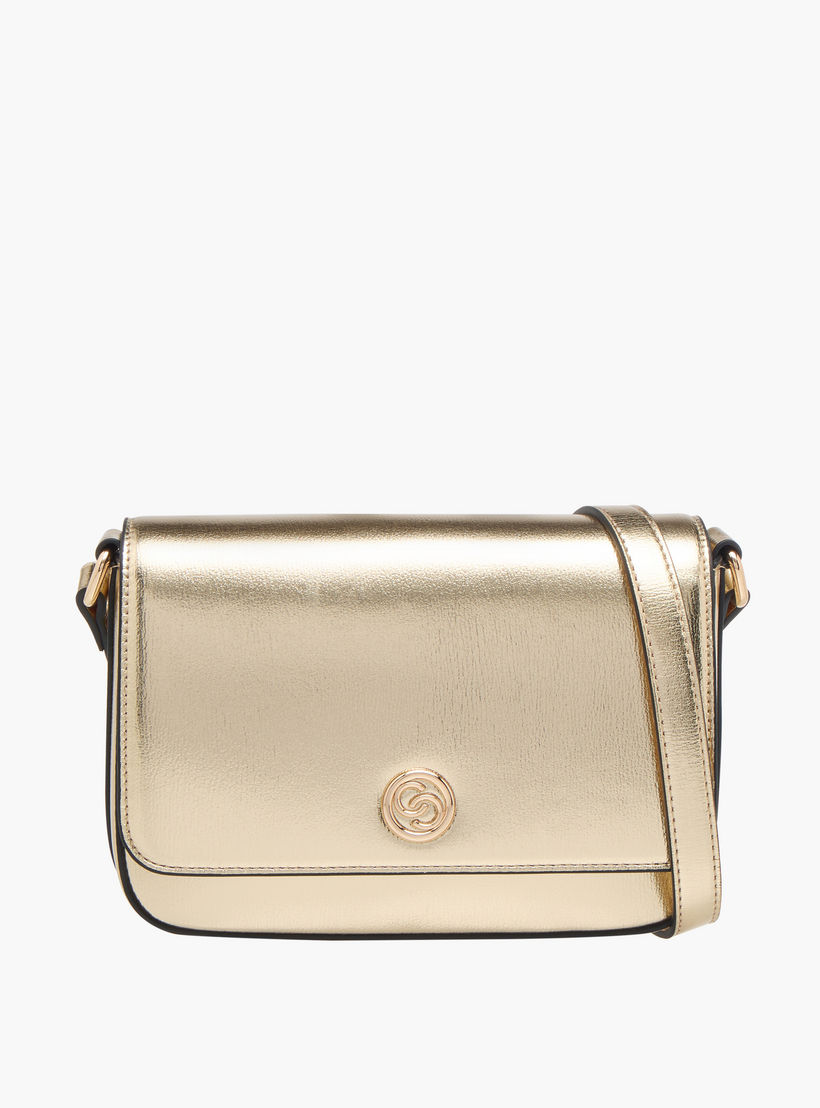 Celeste Metallic Crossbody Bag with Flap Closure and Adjustable Strap-women-bagsandwallets-handbags-image-1