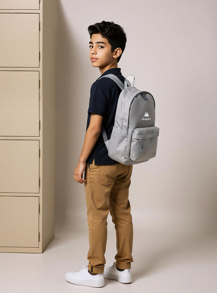 Kappa Logo Print School Backpack with Zip Closure and Adjustable Strap - 29x15x42 cm-school-bagsandbackpacks-backpacks-image-2