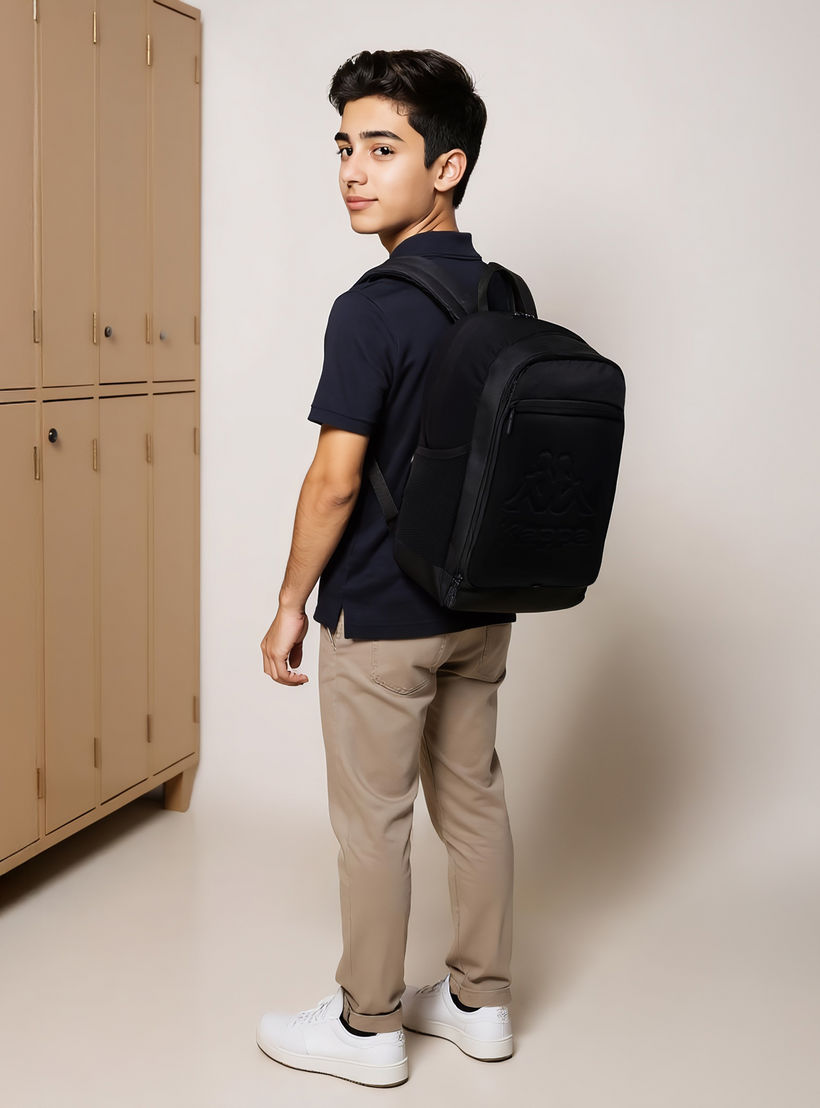 Kappa Logo Embossed School Backpack with Adjustable Straps and Zip Closure - 13x32x47 cm-boys-accessories-bagsandbackpacks-image-2