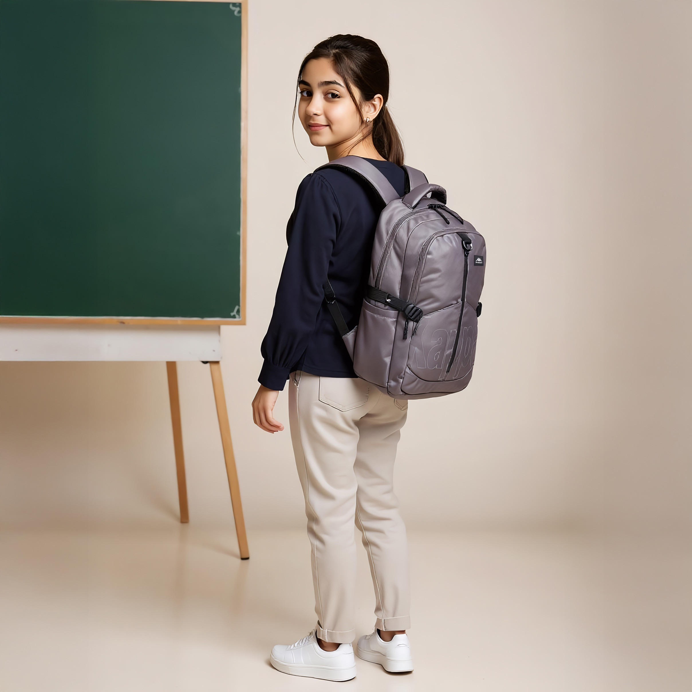 Kappa Logo Print School Backpack with Adjustable Straps and Zip Closure - 17x35x48 cm-boys-accessories-bagsandbackpacks-image-3