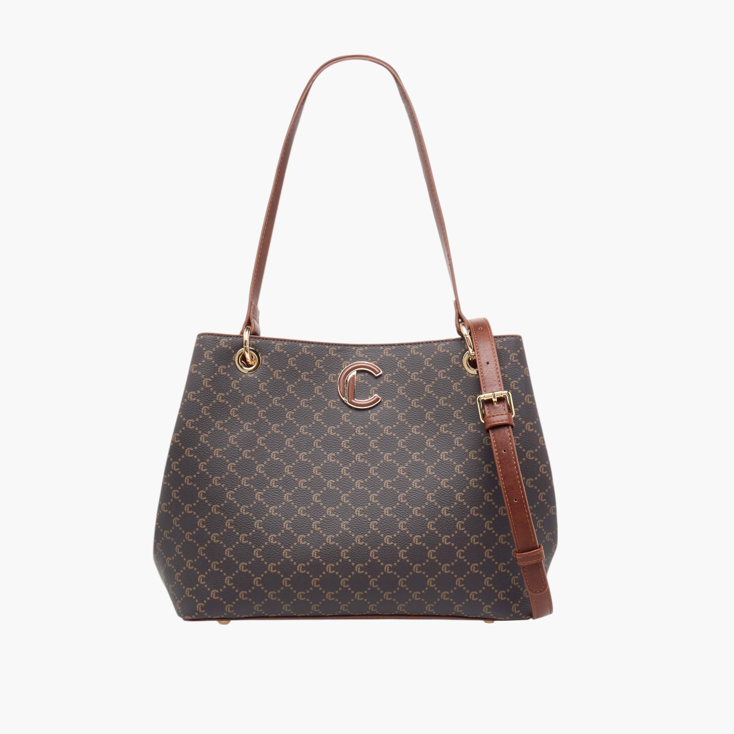 Le Confort Monogram Print Tote Bag with Detachable Strap and Zip Closure-women-bagsandwallets-handbags-image-1