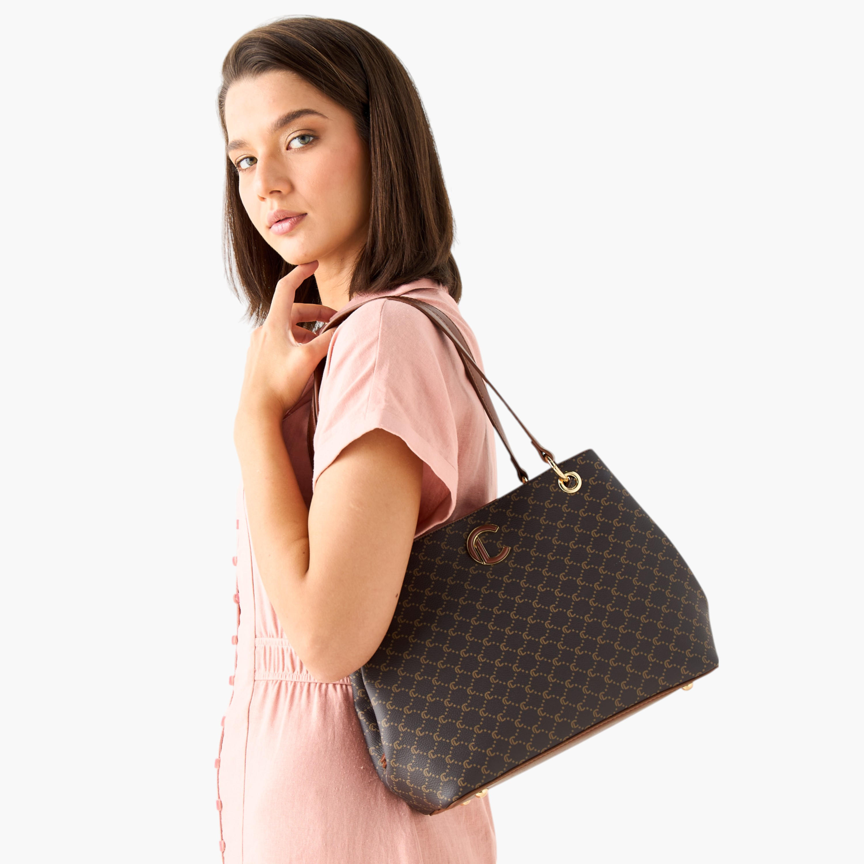 Le Confort Monogram Print Tote Bag with Detachable Strap and Zip Closure-women-bagsandwallets-handbags-image-8