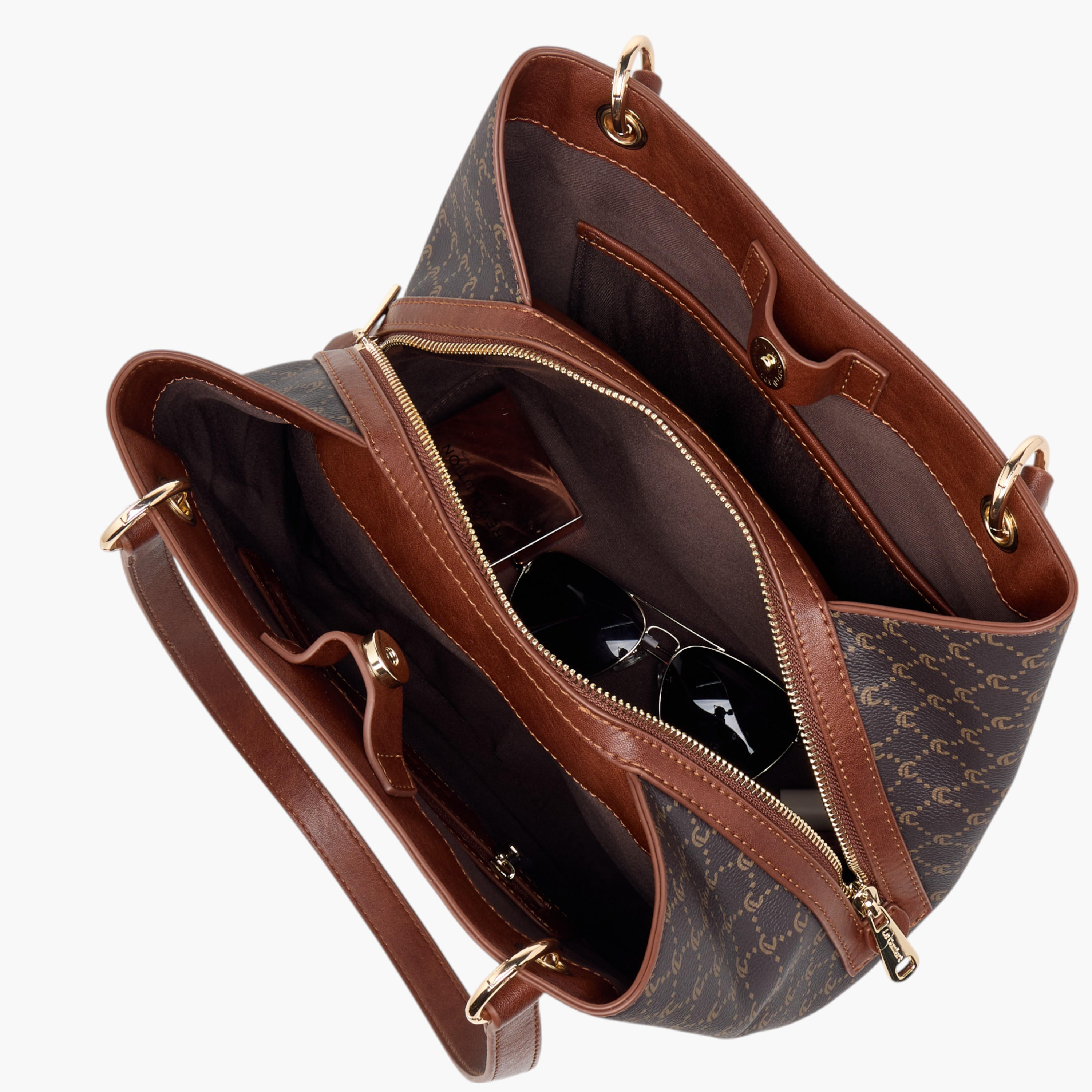 Le Confort Monogram Print Tote Bag with Detachable Strap and Zip Closure-women-bagsandwallets-handbags-image-9