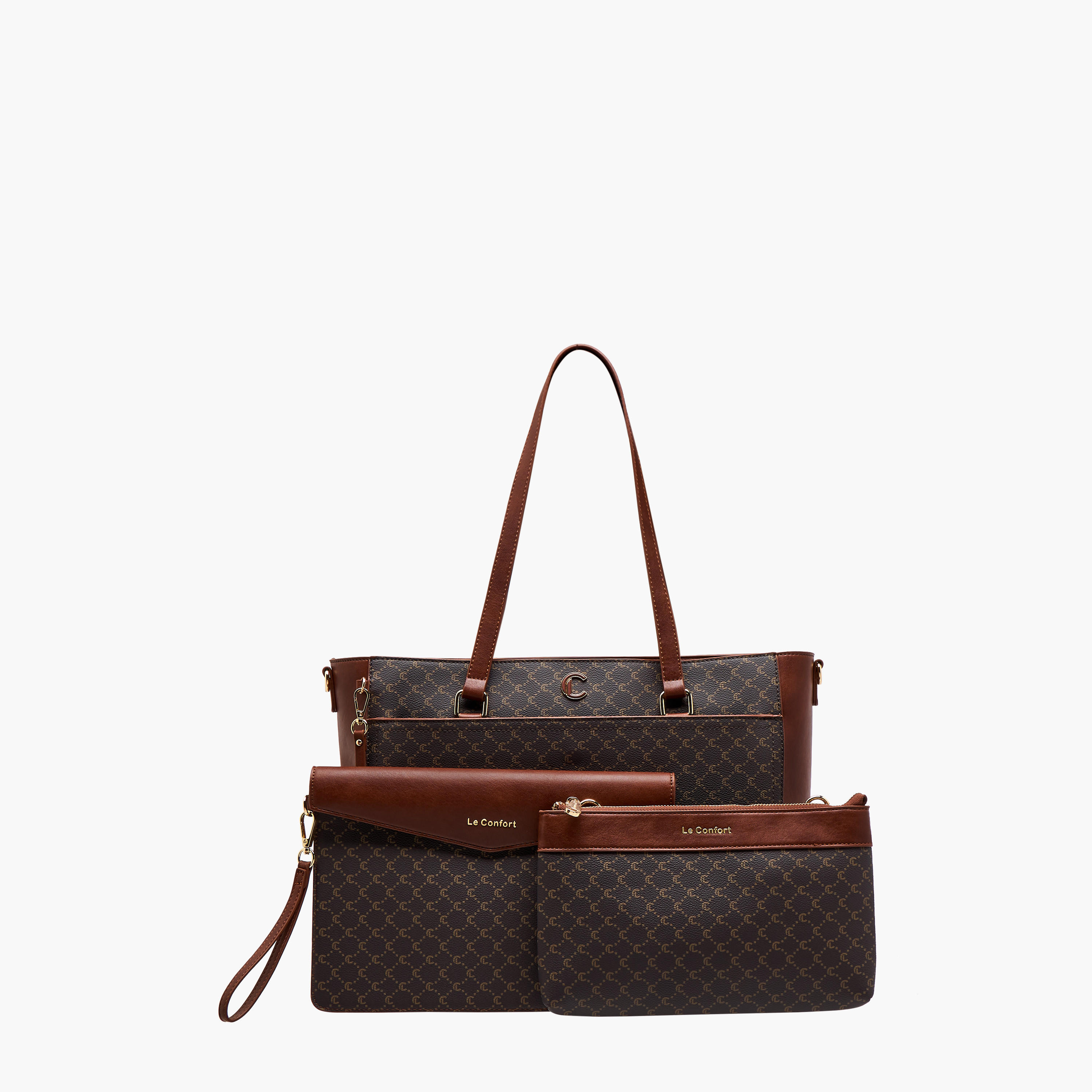 Le Confort Monogram Print Tote Bag with Clutch and Pouch-women-bagsandwallets-handbags-image-1