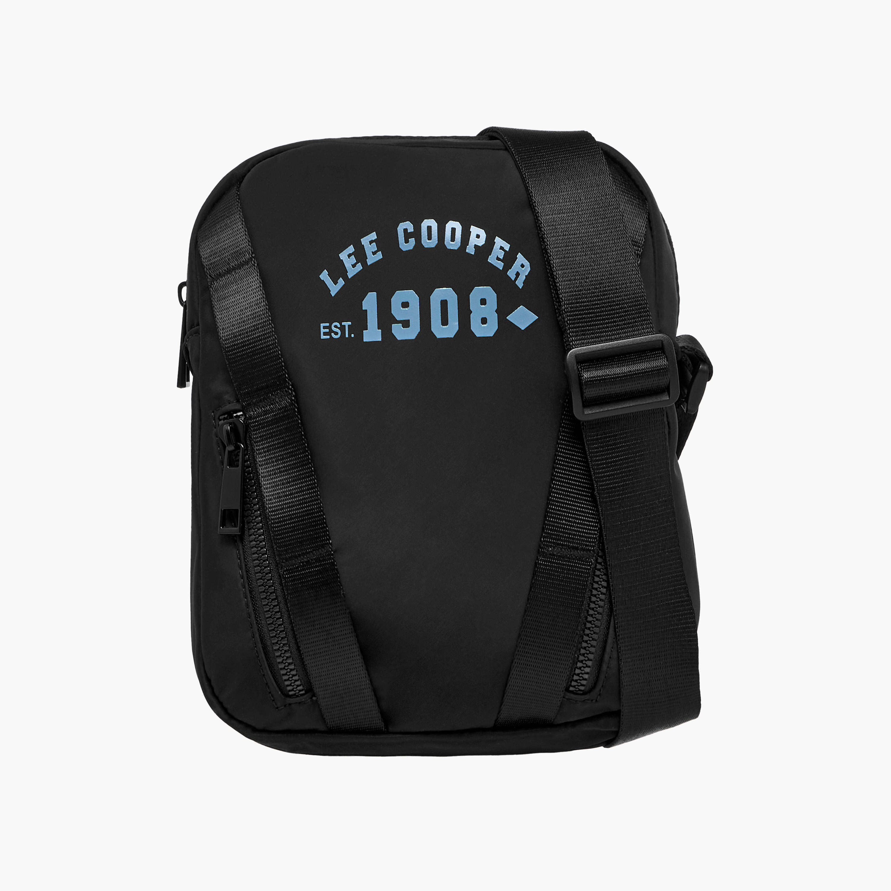 Lee Cooper Logo Print Crossbody Bag with Adjustable Strap and Zip Closure-travel-accessories-image-1