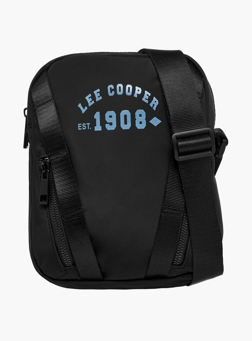 Lee Cooper Logo Print Crossbody Bag with Adjustable Strap and Zip Closure-travel-accessories-image-1