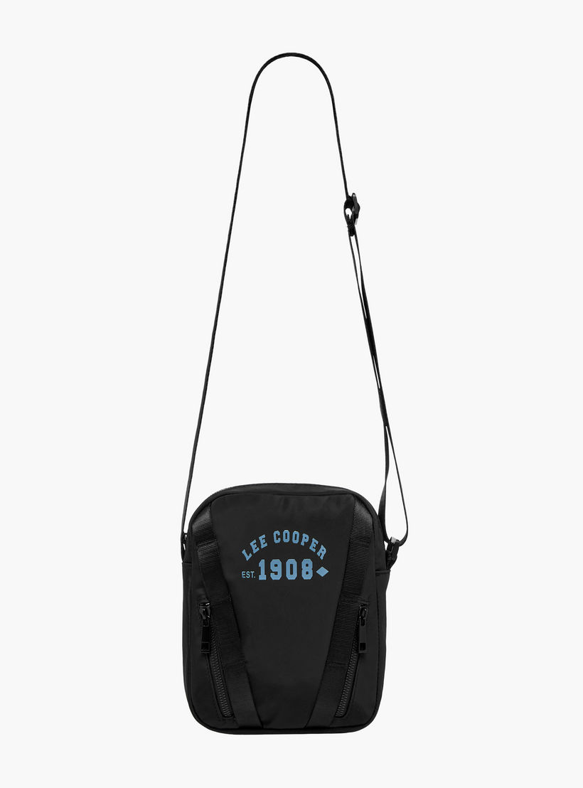 Lee Cooper Logo Print Crossbody Bag with Adjustable Strap and Zip Closure-travel-accessories-image-3