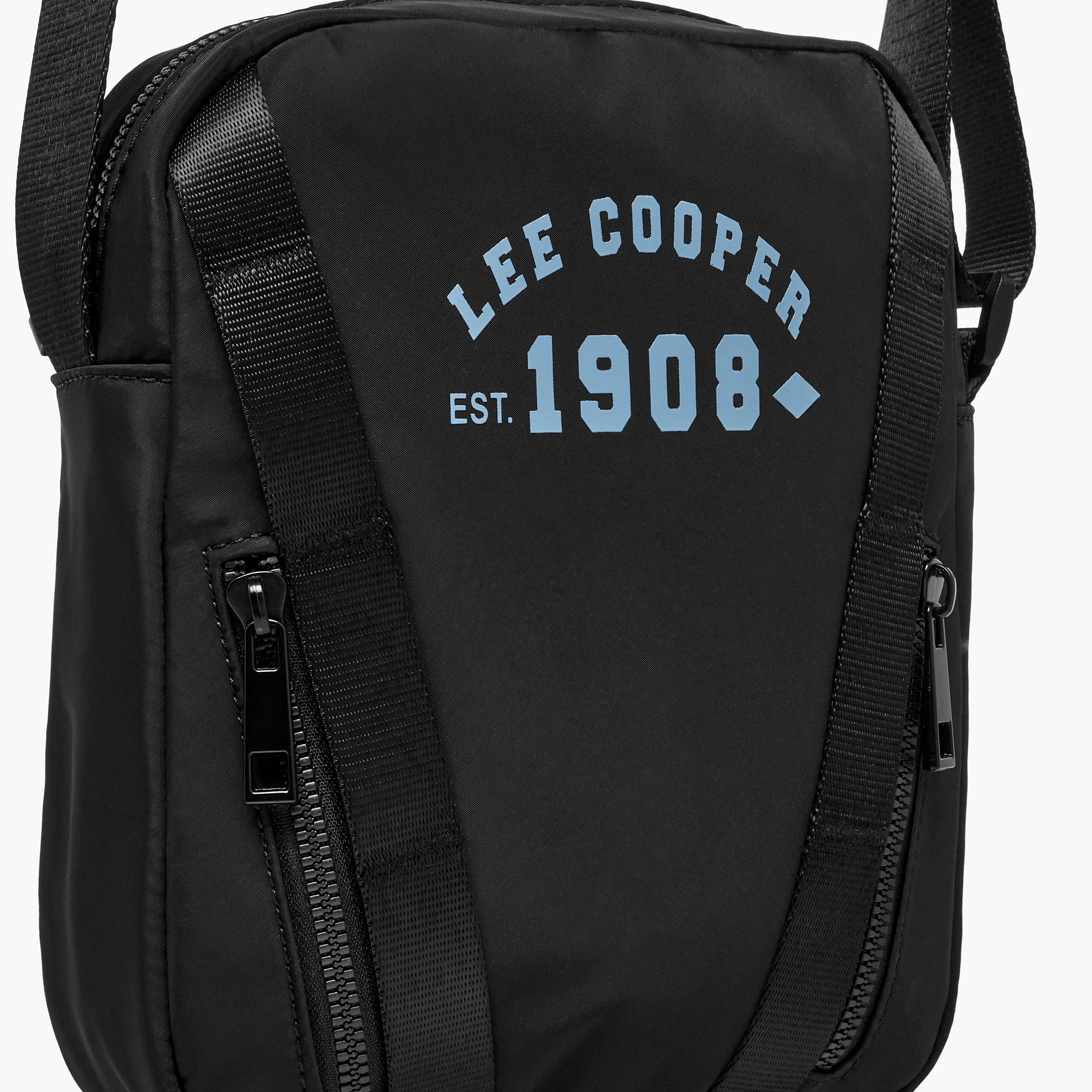 Lee Cooper Logo Print Crossbody Bag with Adjustable Strap and Zip Closure-travel-accessories-image-5