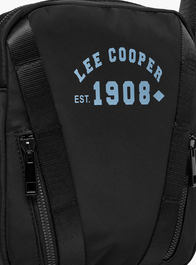Lee Cooper Logo Print Crossbody Bag with Adjustable Strap and Zip Closure-travel-accessories-image-5