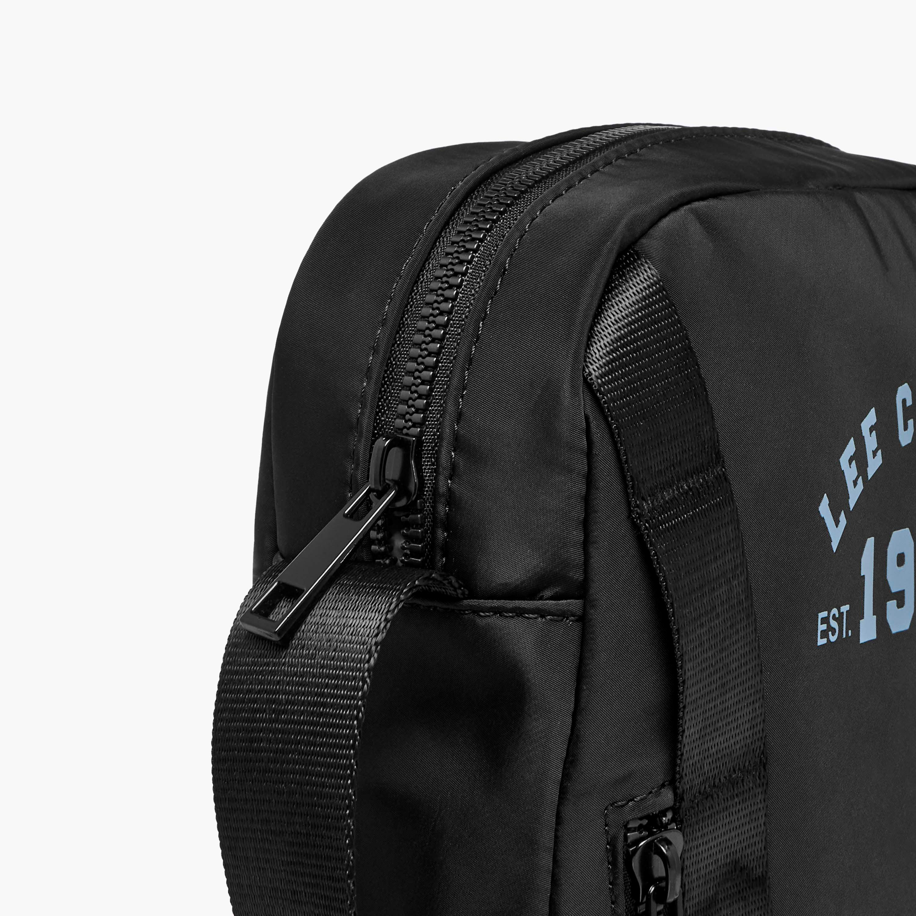 Lee Cooper Logo Print Crossbody Bag with Adjustable Strap and Zip Closure-travel-accessories-image-6