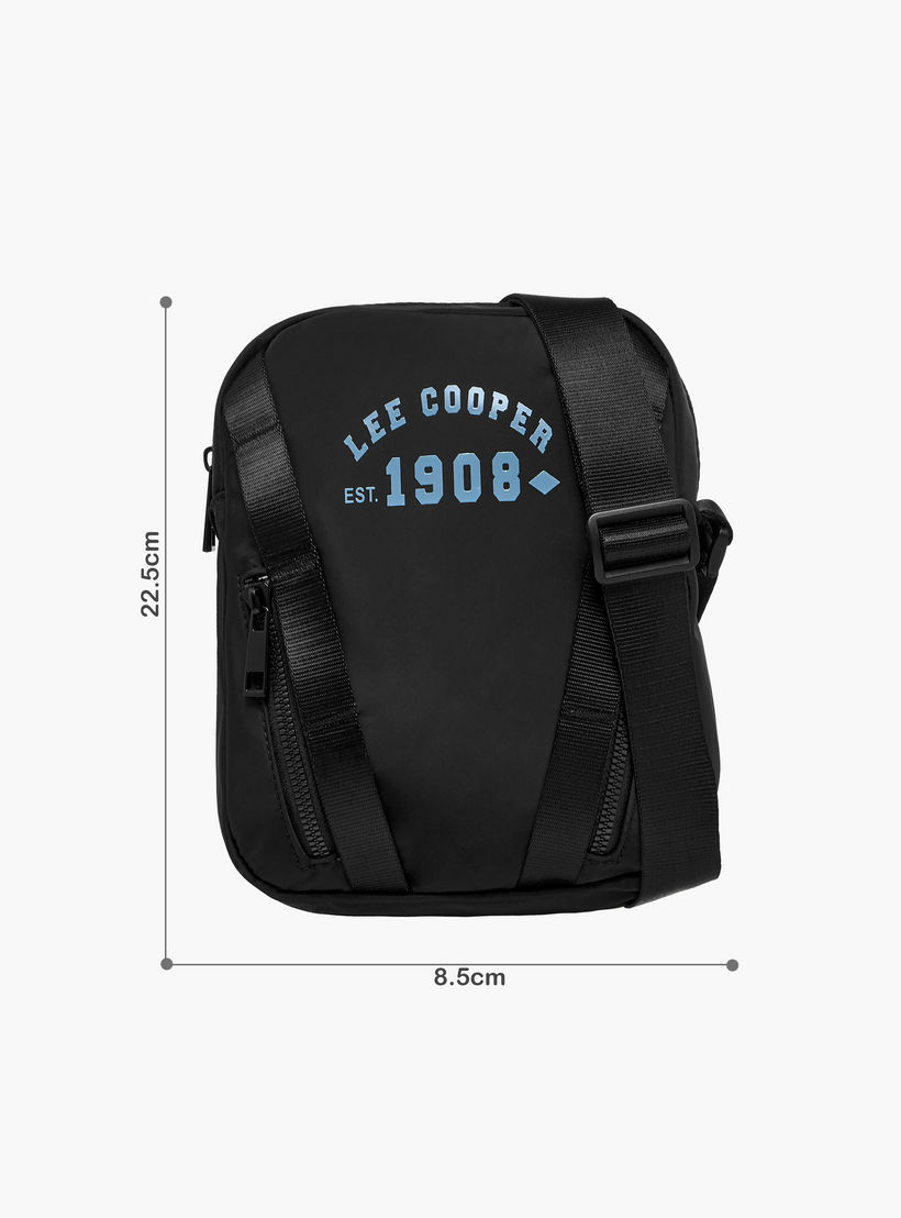 Lee Cooper Logo Print Crossbody Bag with Adjustable Strap and Zip Closure-travel-accessories-image-2