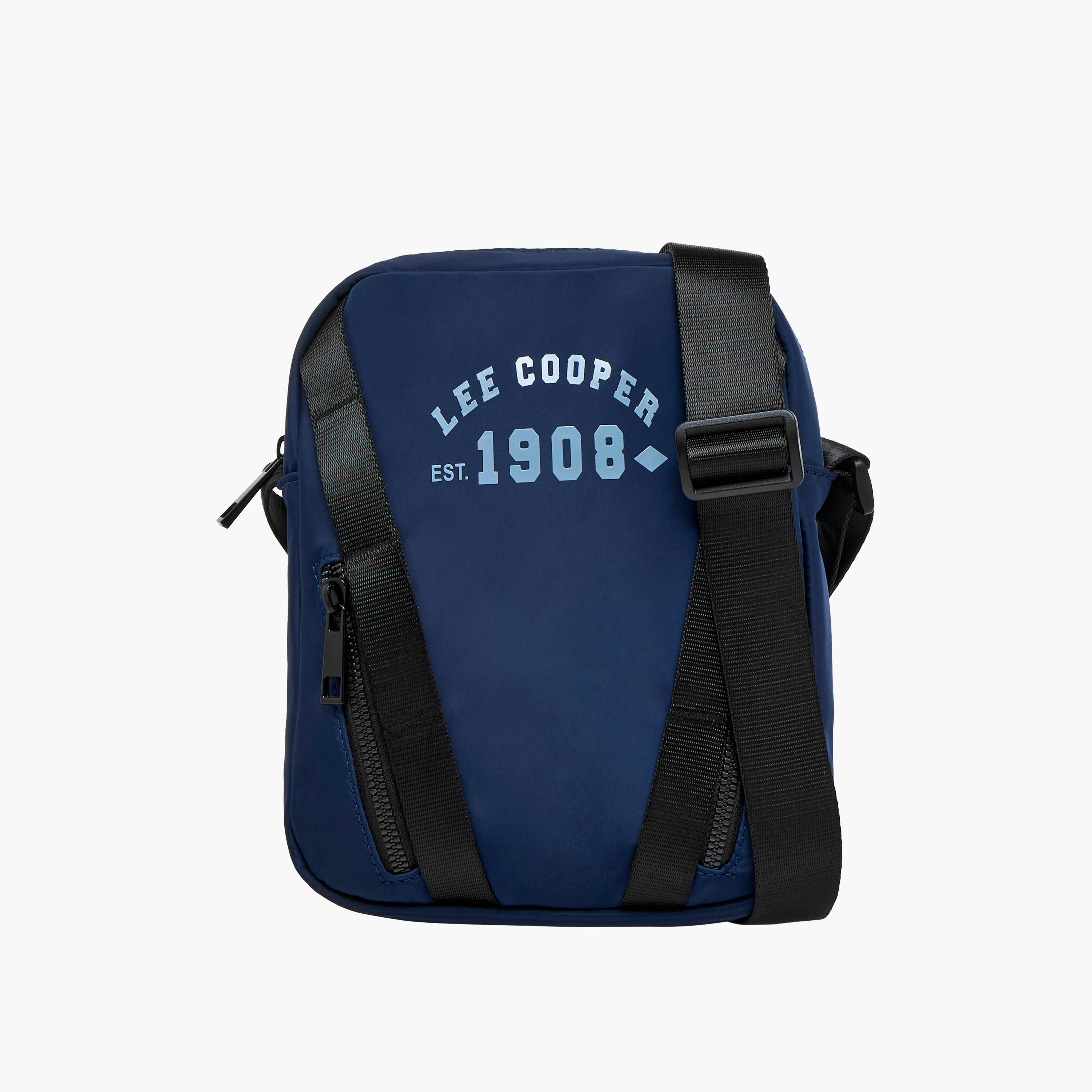 Lee Cooper Logo Print Crossbody Bag with Adjustable Strap and Zip Closure-travel-accessories-image-1