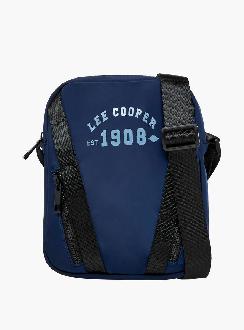 Lee Cooper Logo Print Crossbody Bag with Adjustable Strap and Zip Closure-travel-accessories-image-1