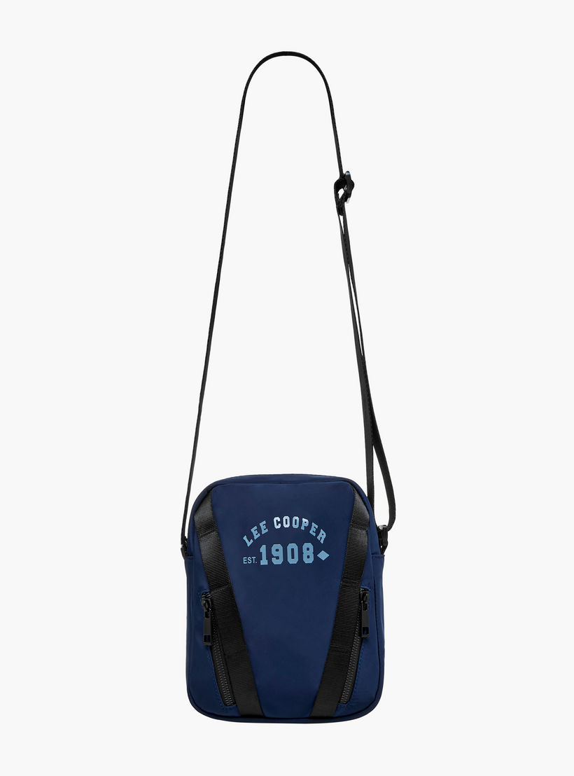 Lee Cooper Logo Print Crossbody Bag with Adjustable Strap and Zip Closure-travel-accessories-image-3