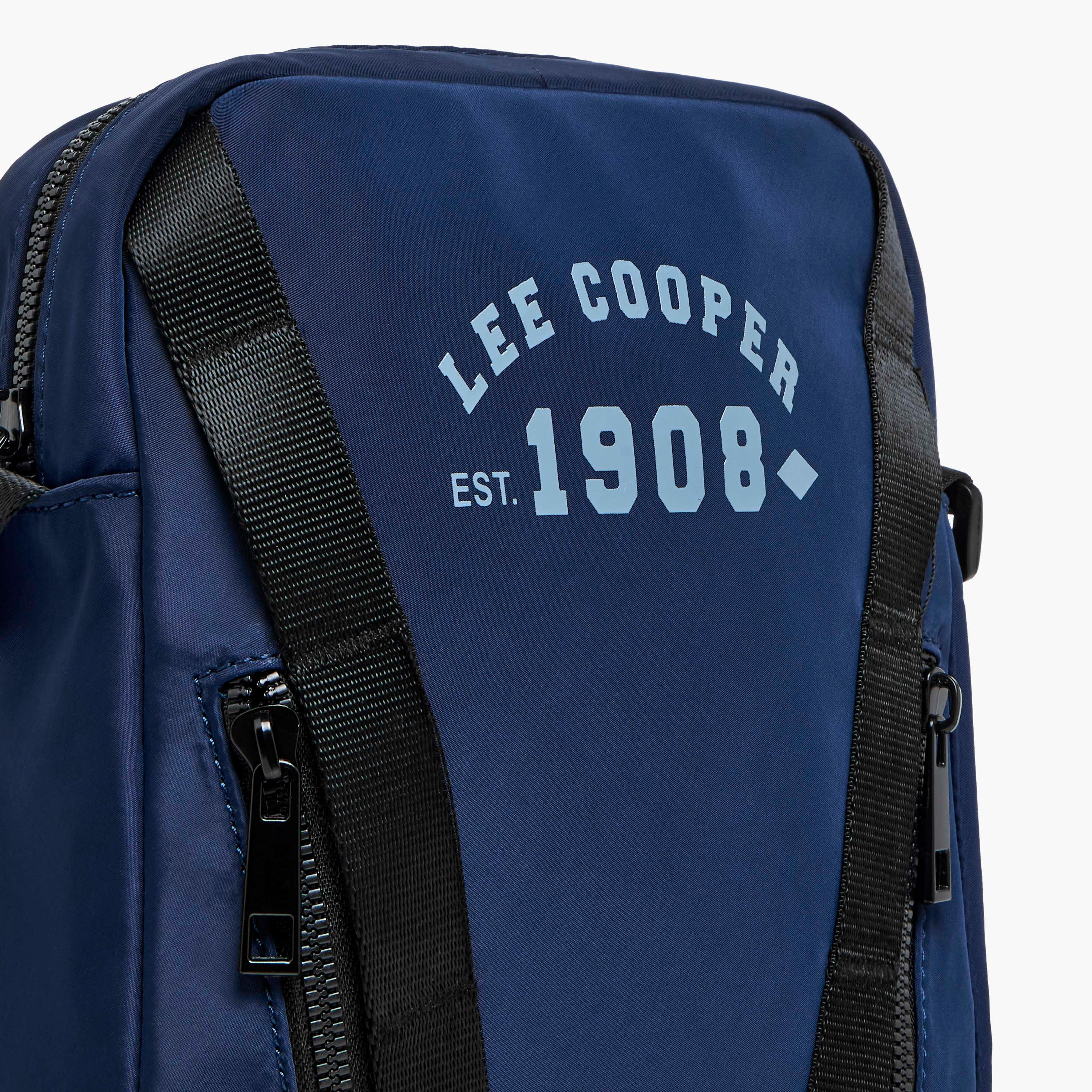 Lee Cooper Logo Print Crossbody Bag with Adjustable Strap and Zip Closure-travel-accessories-image-5