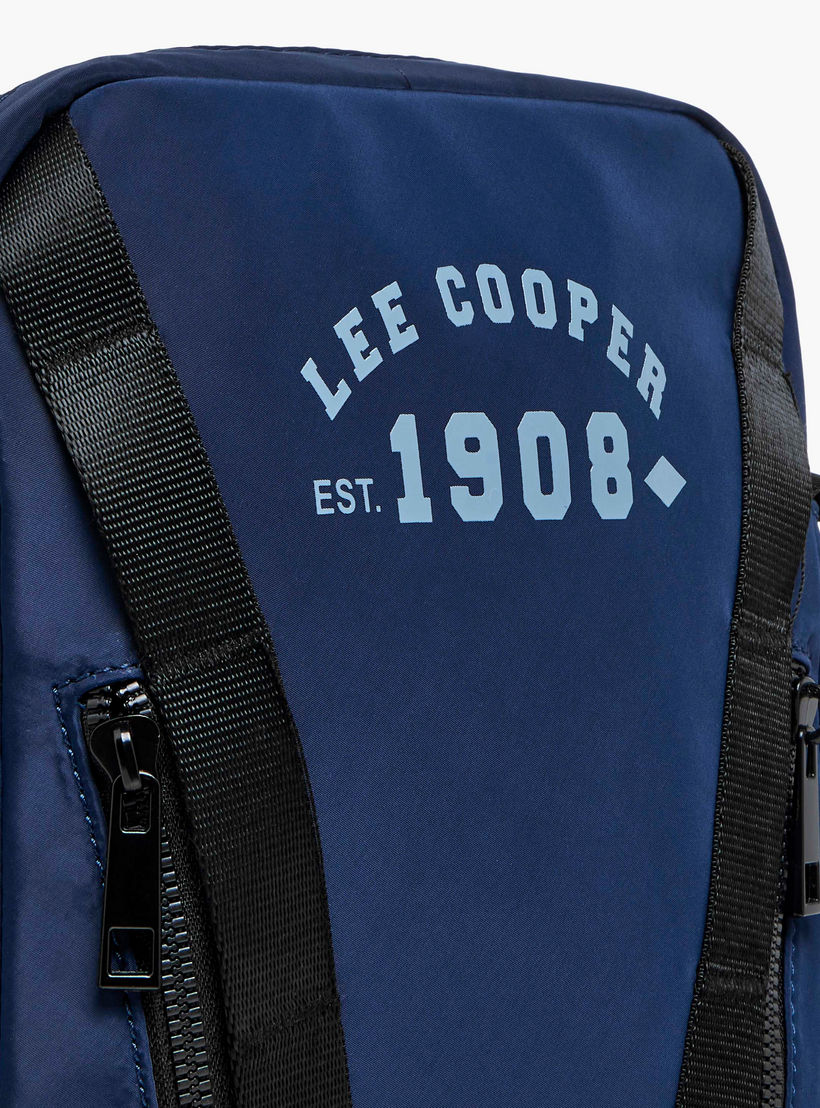 Lee Cooper Logo Print Crossbody Bag with Adjustable Strap and Zip Closure-travel-accessories-image-5