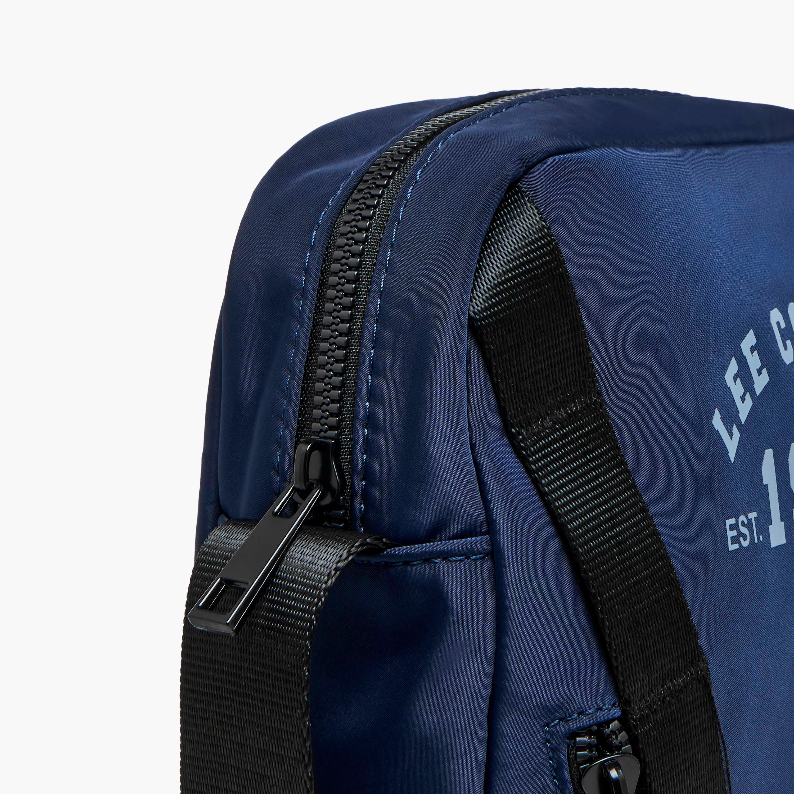 Lee Cooper Logo Print Crossbody Bag with Adjustable Strap and Zip Closure-travel-accessories-image-6