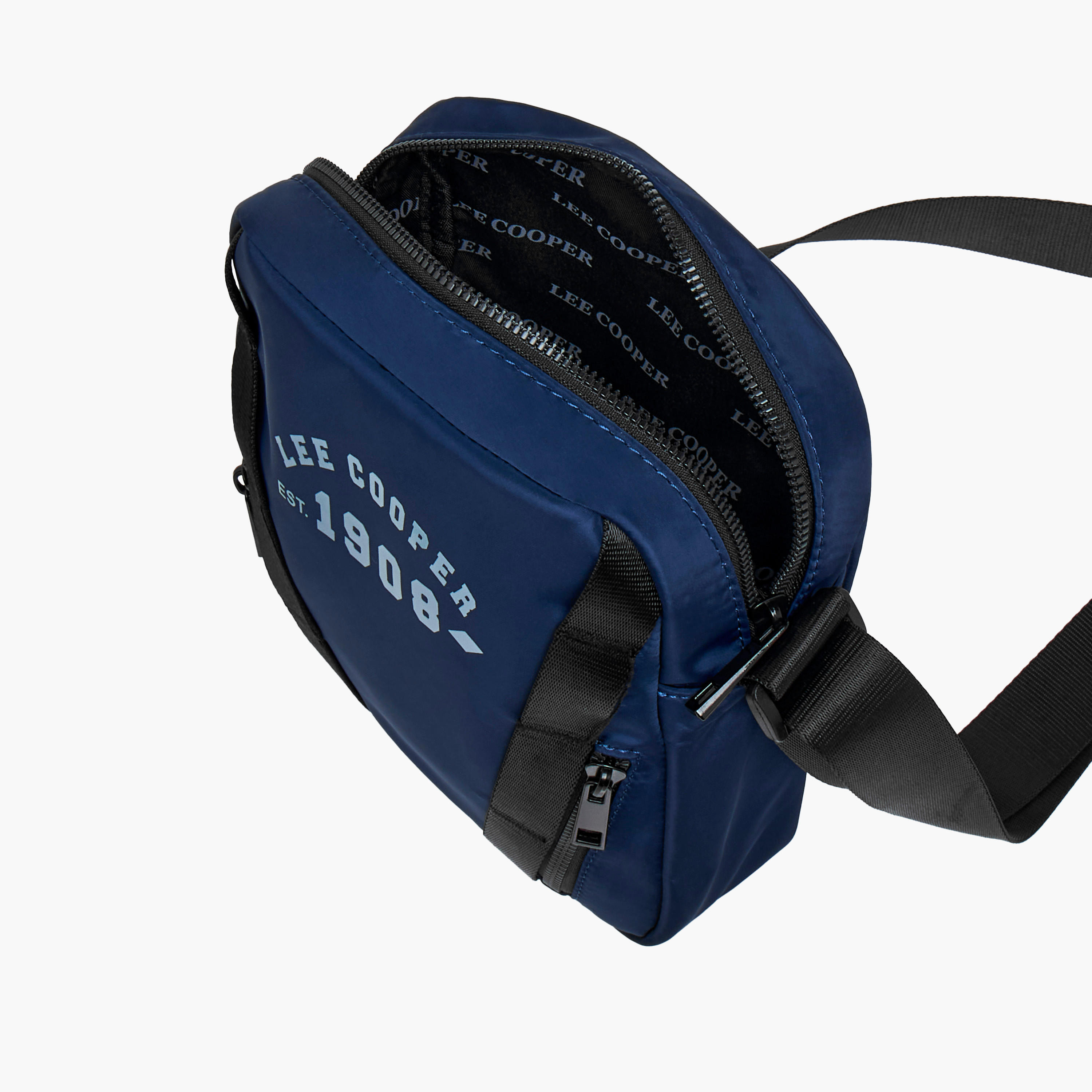 Lee Cooper Logo Print Crossbody Bag with Adjustable Strap and Zip Closure-travel-accessories-image-8