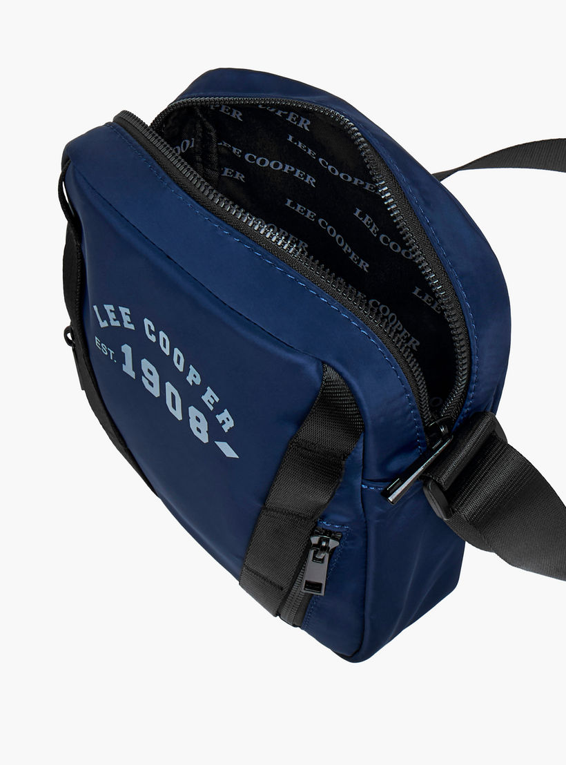 Lee Cooper Logo Print Crossbody Bag with Adjustable Strap and Zip Closure-travel-accessories-image-8