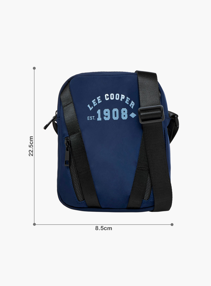 Lee Cooper Logo Print Crossbody Bag with Adjustable Strap and Zip Closure-travel-accessories-image-2