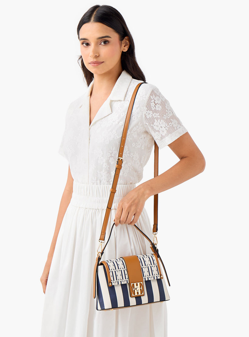 Elle Monogram Print Satchel Bag with Adjustable Strap-women-bagsandwallets-handbags-image-2